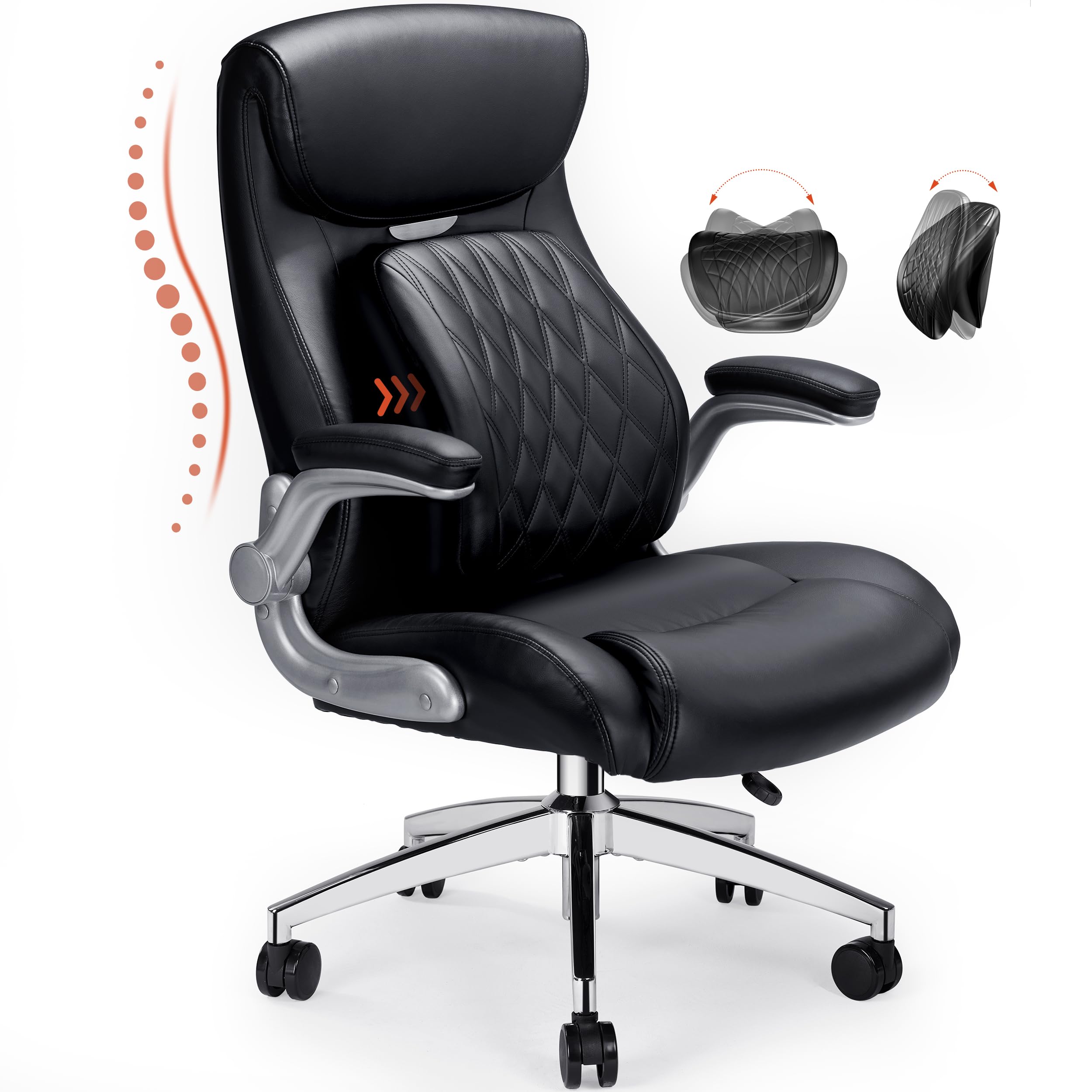 ErGear Executive Office Chair, Posture PU Leather Office Chair with Dynamic Sitting & Stepless Adjustable Lumbar Support, Ergonomic Office Desk Chair with Flip Up Arms Tilt Function, High Back, Black.