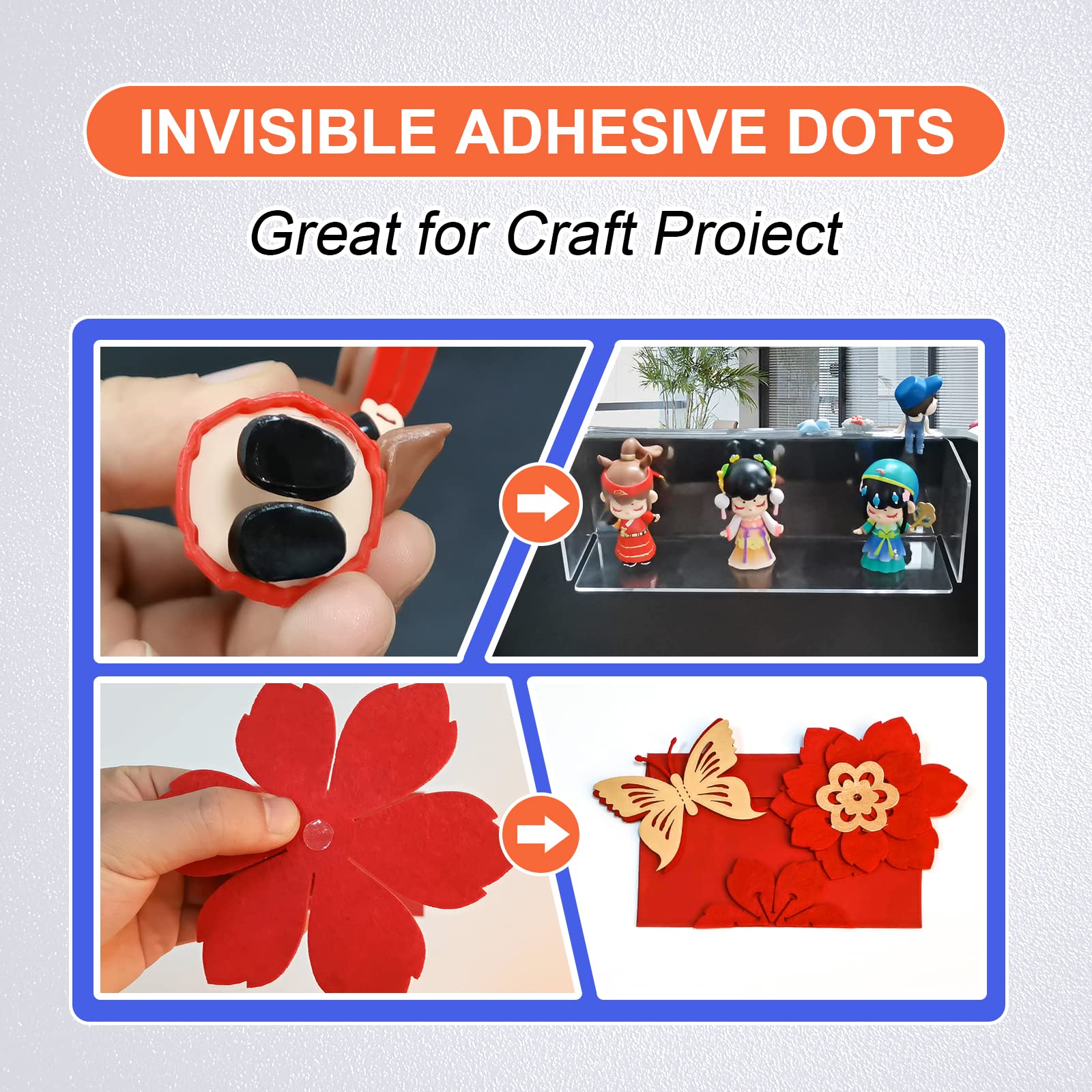 PHIXBEAR 480 Pcs Mounting Putty, Sticky Tack for Wall Hanging Things, Clear Tacky Wall Putty fits Pictures Poster, Removable Non Marking Adhesive Dots 0.31" X 0.51"