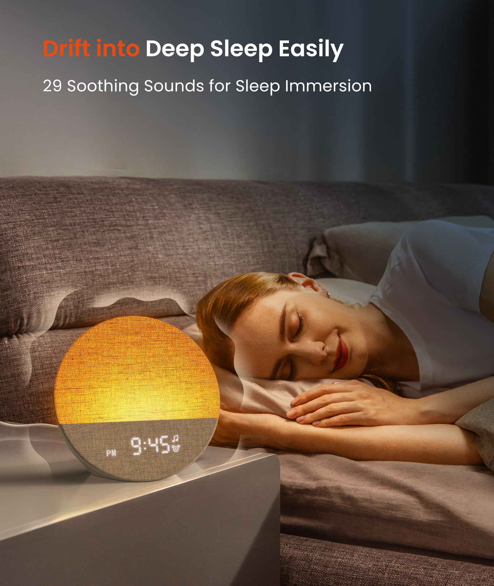 Dreamegg Sunrise 1 - Sunrise Alarm Clock, Sound Machine for Sleep, Customizable Sleep Routines, Dimmable Night Light, 29 Soothing Sounds, White Noise Machine, Wake Up Light for Bedrooms, Adults(Khaki)