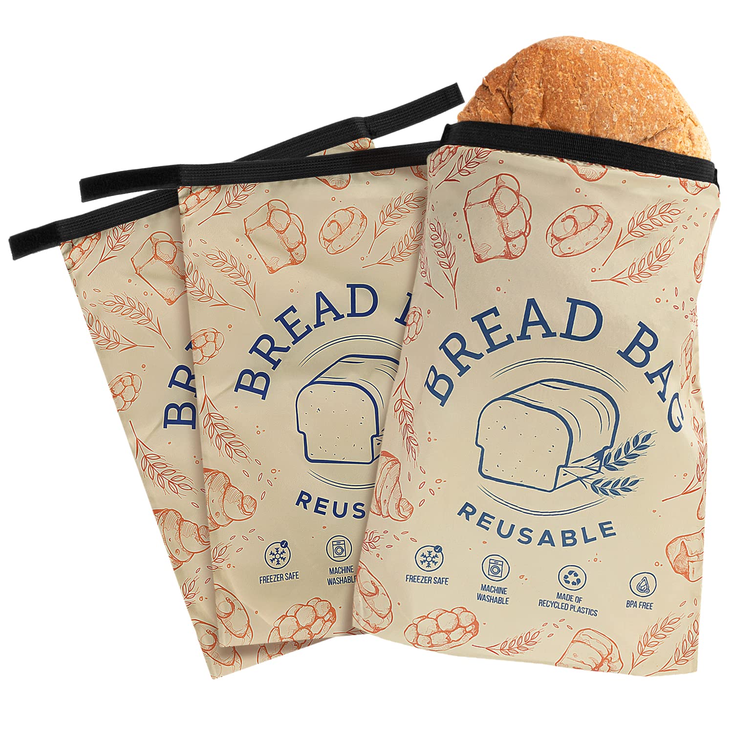 IMPRESA [3 Pack] Reusable Bread Bags - Double Seal Bread Freezer Bags to Lock in Freshness - Dishwasher & Washing Machine Safe - Homesteading Essentials