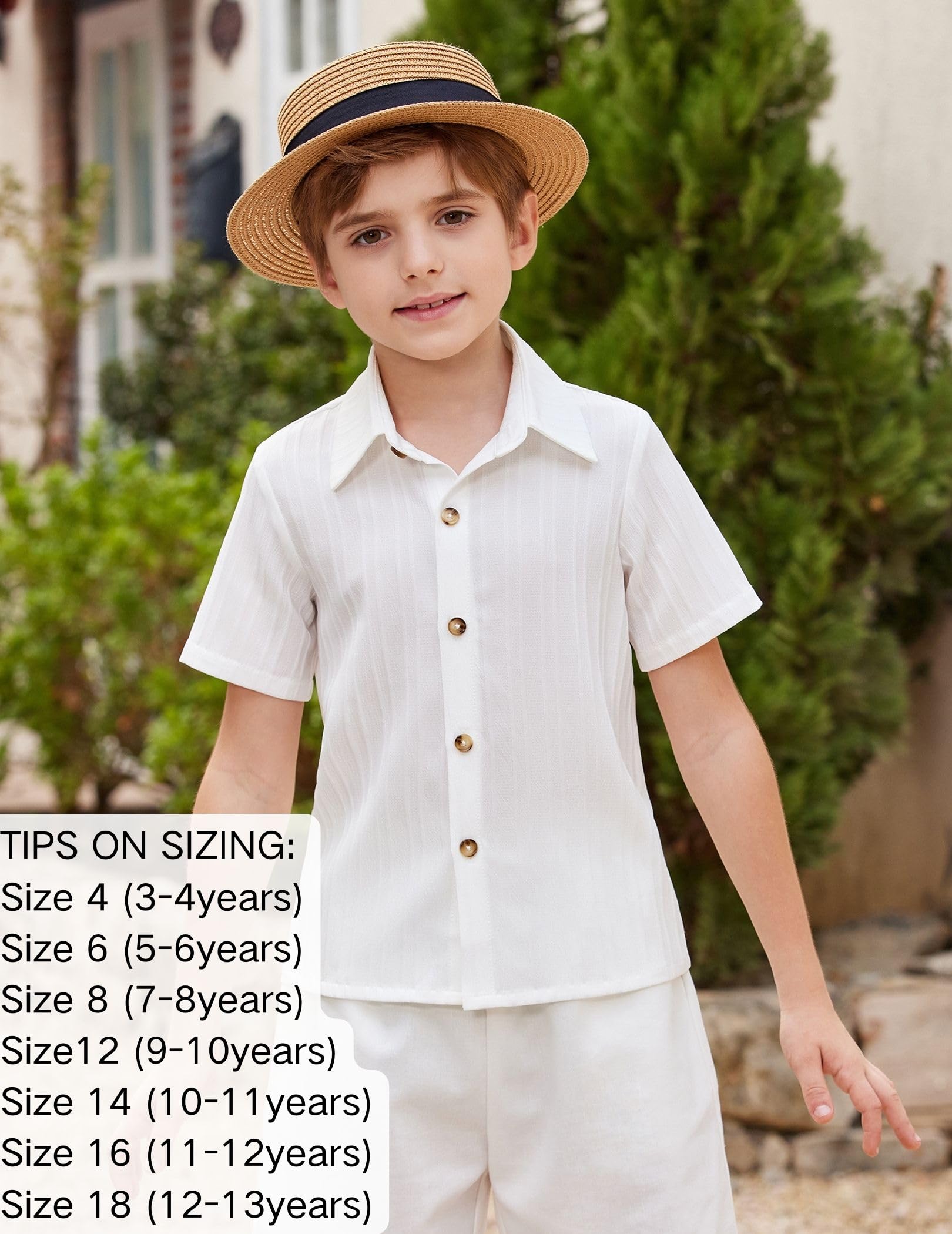 Arshiner Boys White Button Down Shirt Short Sleeve Boys Summer Outfits Size 4（3-4 Years）