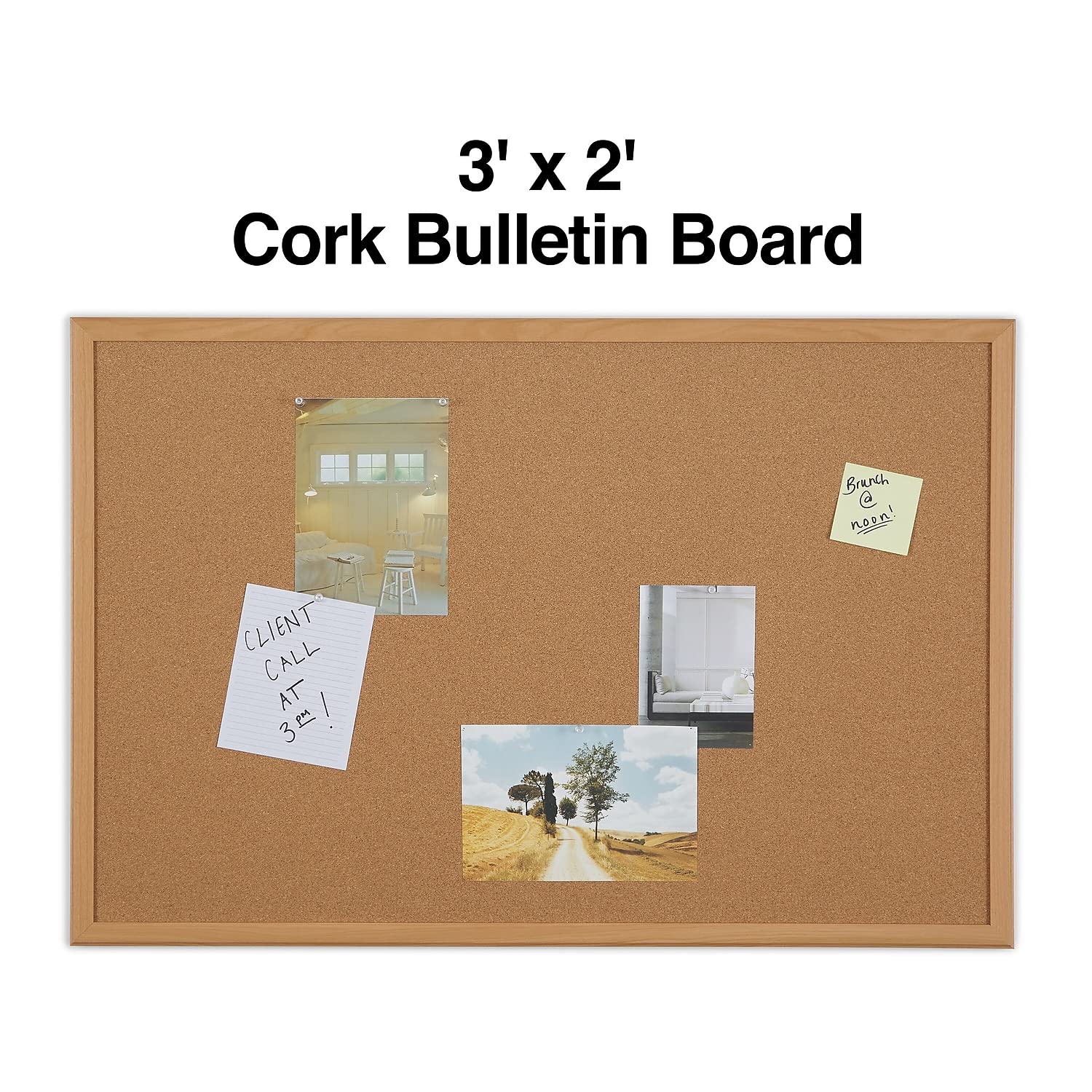 Staples 1682316 Standard Cork Bulletin Board Oak Finish Frame 3-Ft W X 2-Ft H