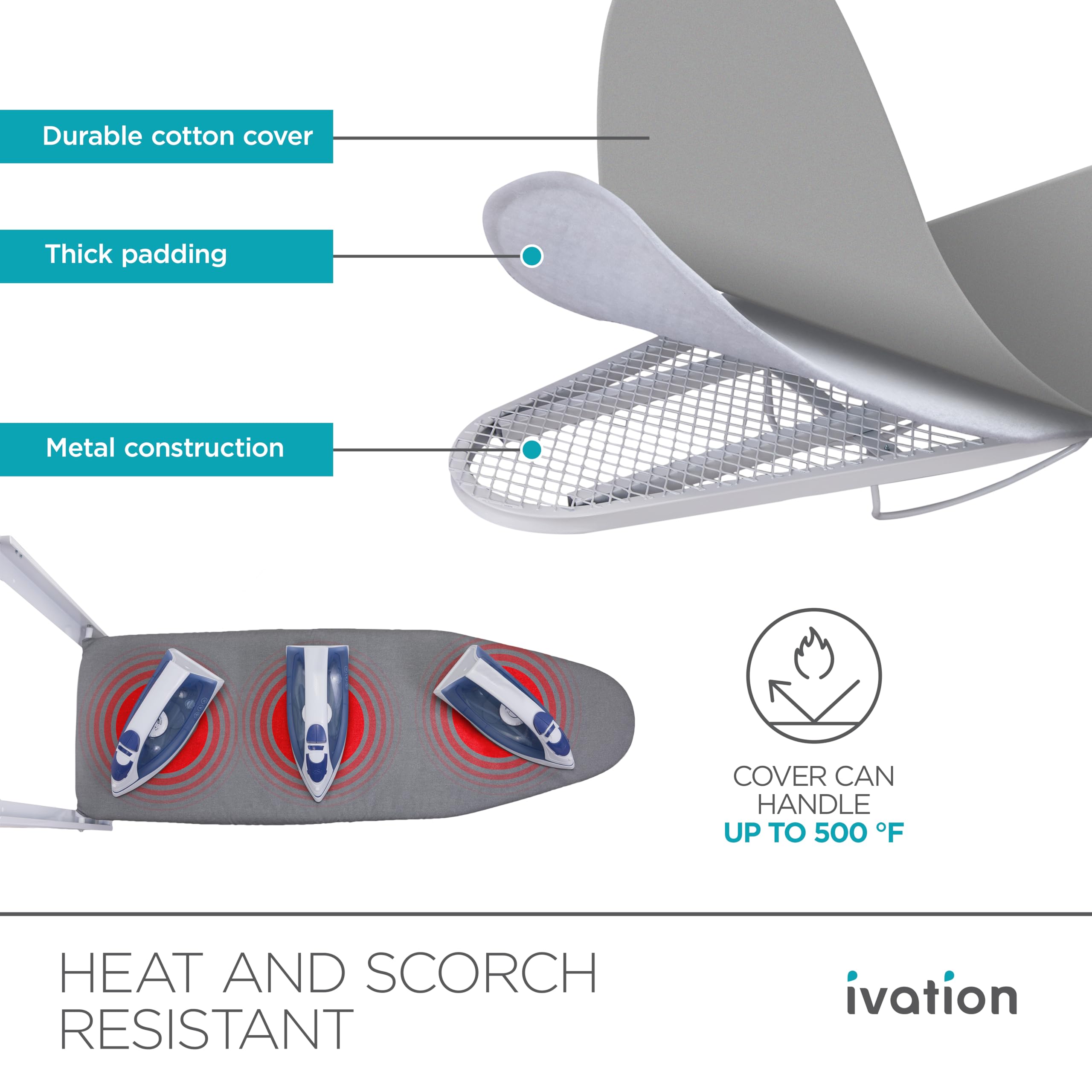 Ivation Wall-Mounted Ironing Board | Foldable 36.2” x 12.2” Sturdy Ironing Station for Home & Apartments, Easy-Release Lever, Removable Cotton Cover, Includes Mounting Hardware with Iron Holder
