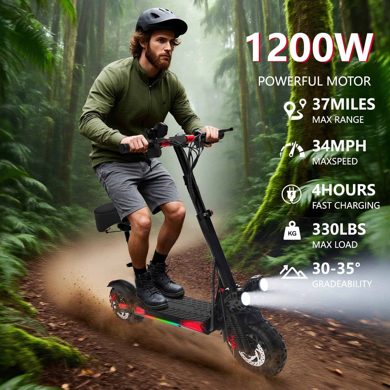Electric Scooter Adults, 37 Miles Long Range, 34 Mph Max Speed, 11" Off-Road Tires,48V 18/21AH Big Battery,1200W/1600W Motor, Dual Braking System,Folding Commuter E Scooter (48V 18AH-1200W-J11 MAX)