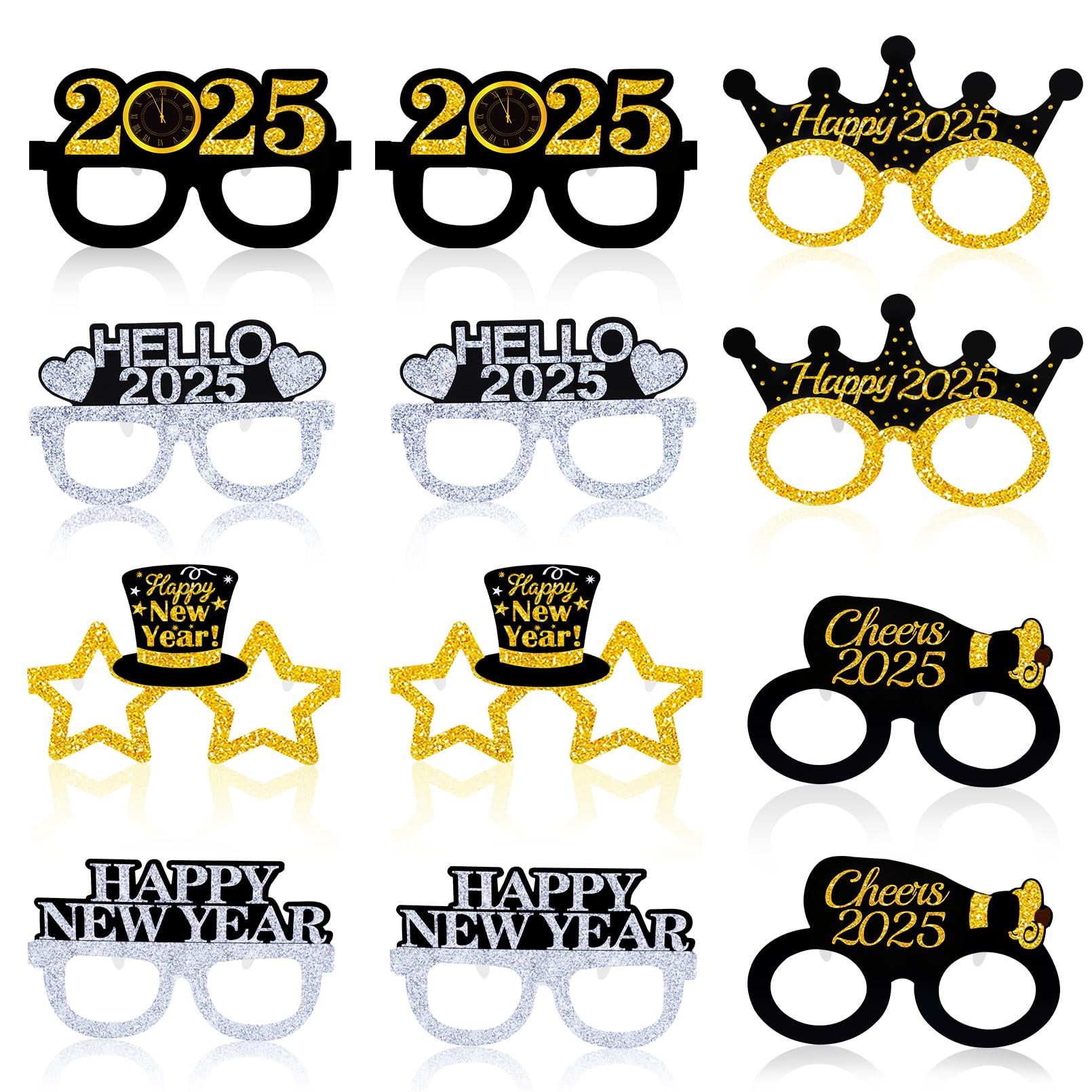 Malhaii 12Pcs Happy New Year Eyeglasses Decorations, 2025 New Year Party Glasses Party Favors for New Year's Eve Party Decorations Celebration Adults Kids, New Years Eve Party Supplies 2025