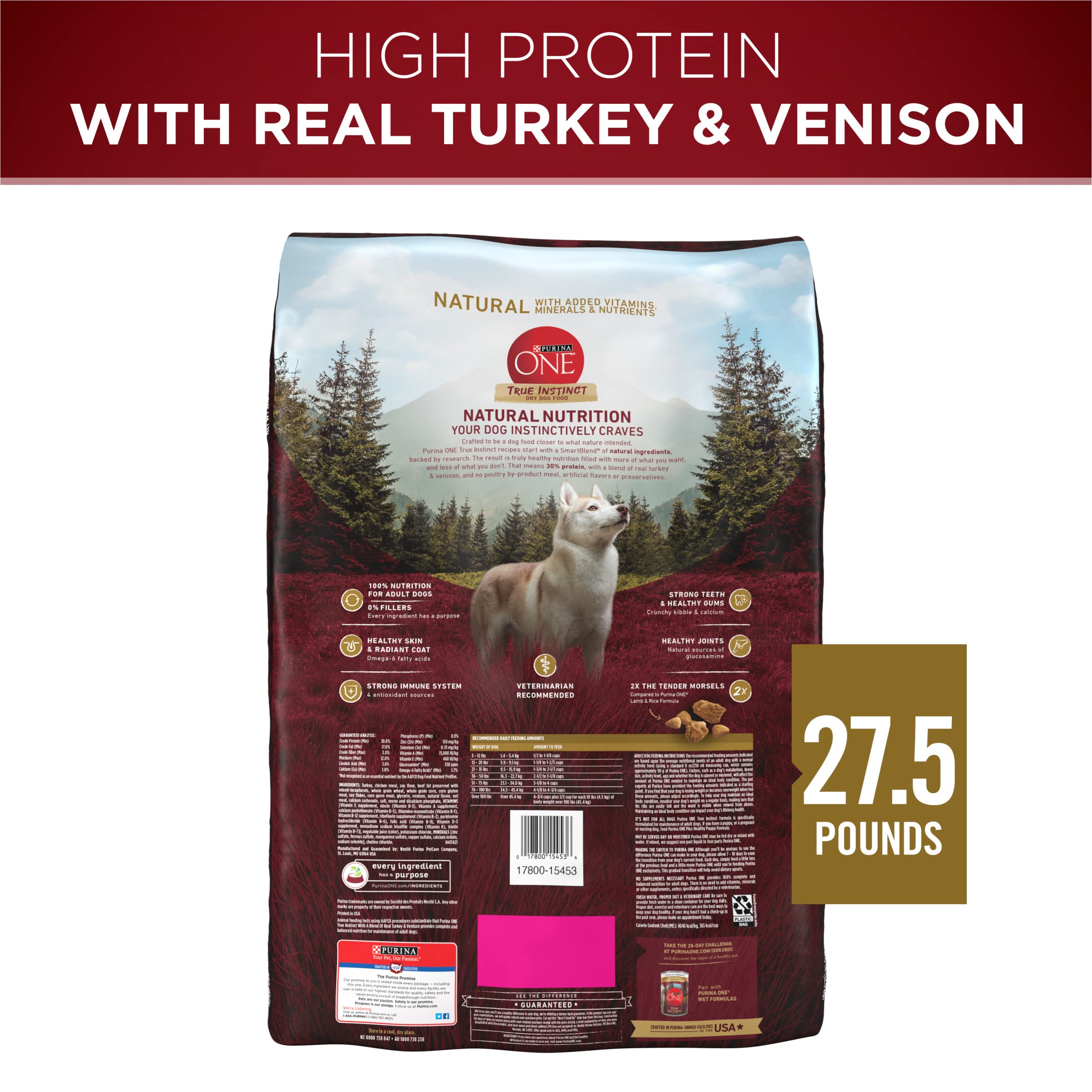 Purina ONE True Instinct With A Blend Of Real Turkey and Venison Dry Dog Food - 27.5 lb. Bag