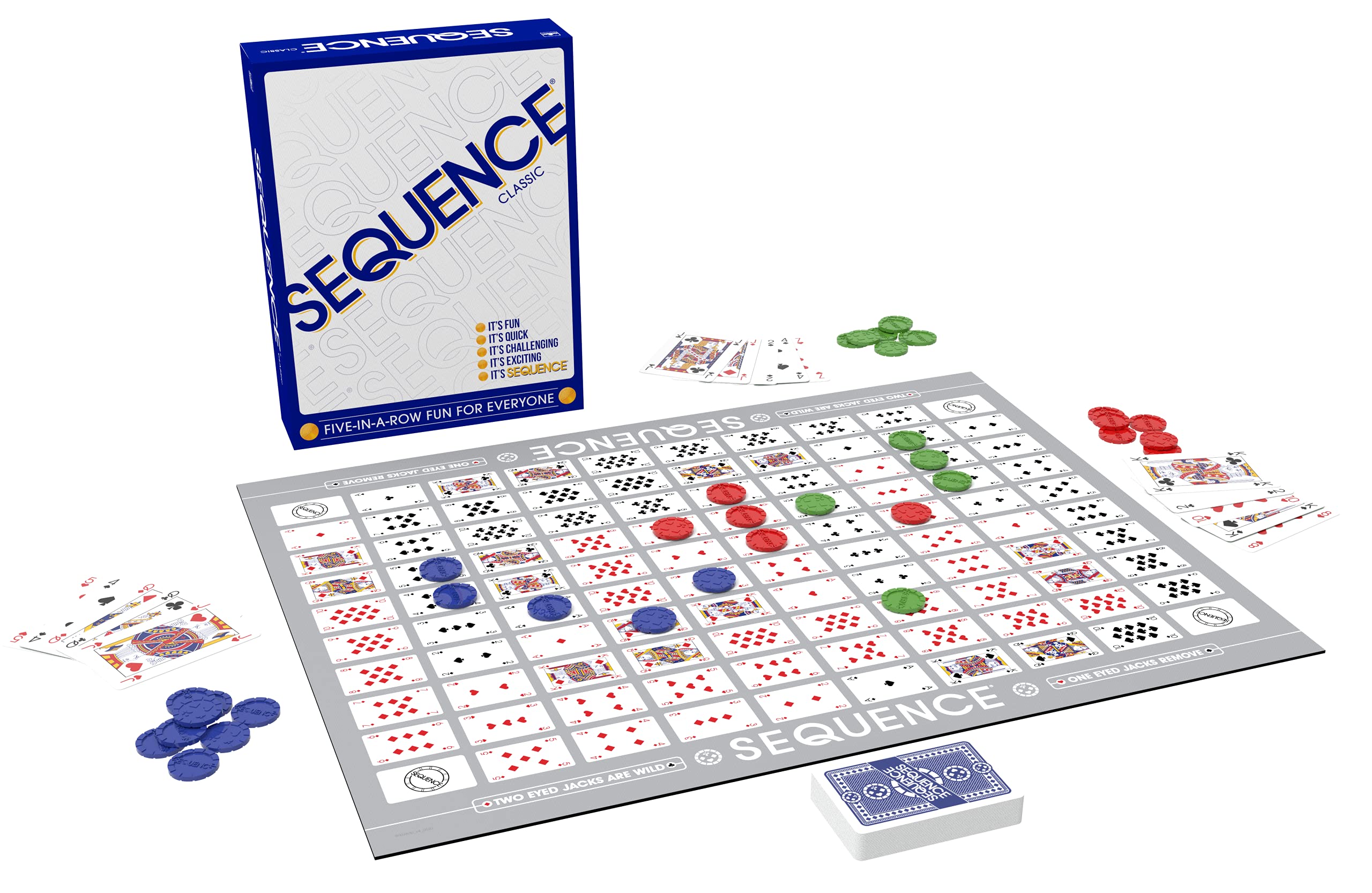 SEQUENCE- Original SEQUENCE Game with Folding Board, Cards and Chips by Jax ( Packaging may Vary ) White, 10.3" x 8.1" x 2.31"