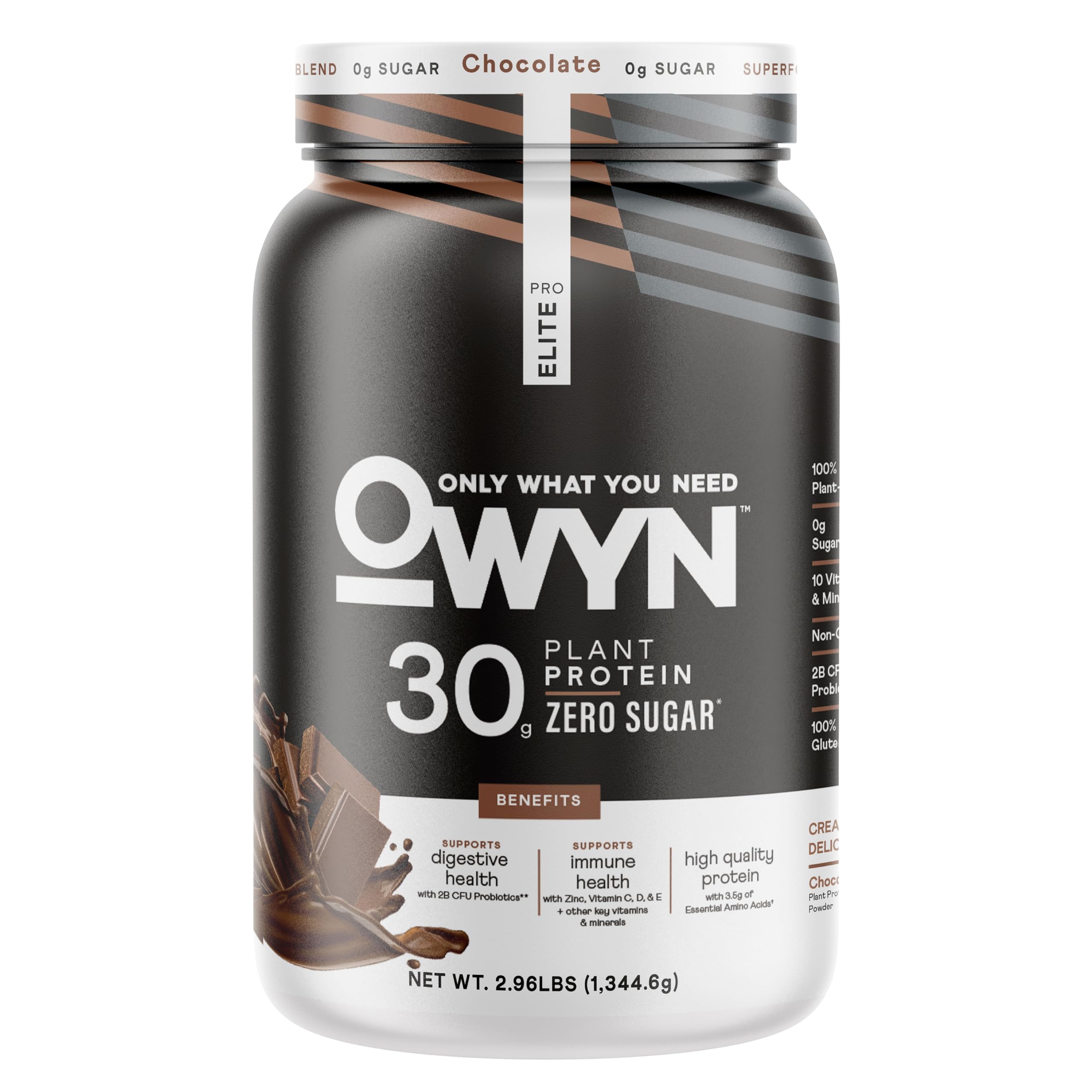 OWYN Only What You Need Pro Elite Vegan 30g Plant-Based High Protein Powder, Zero Sugar (Dark Chocolate, 2.9 lbs)