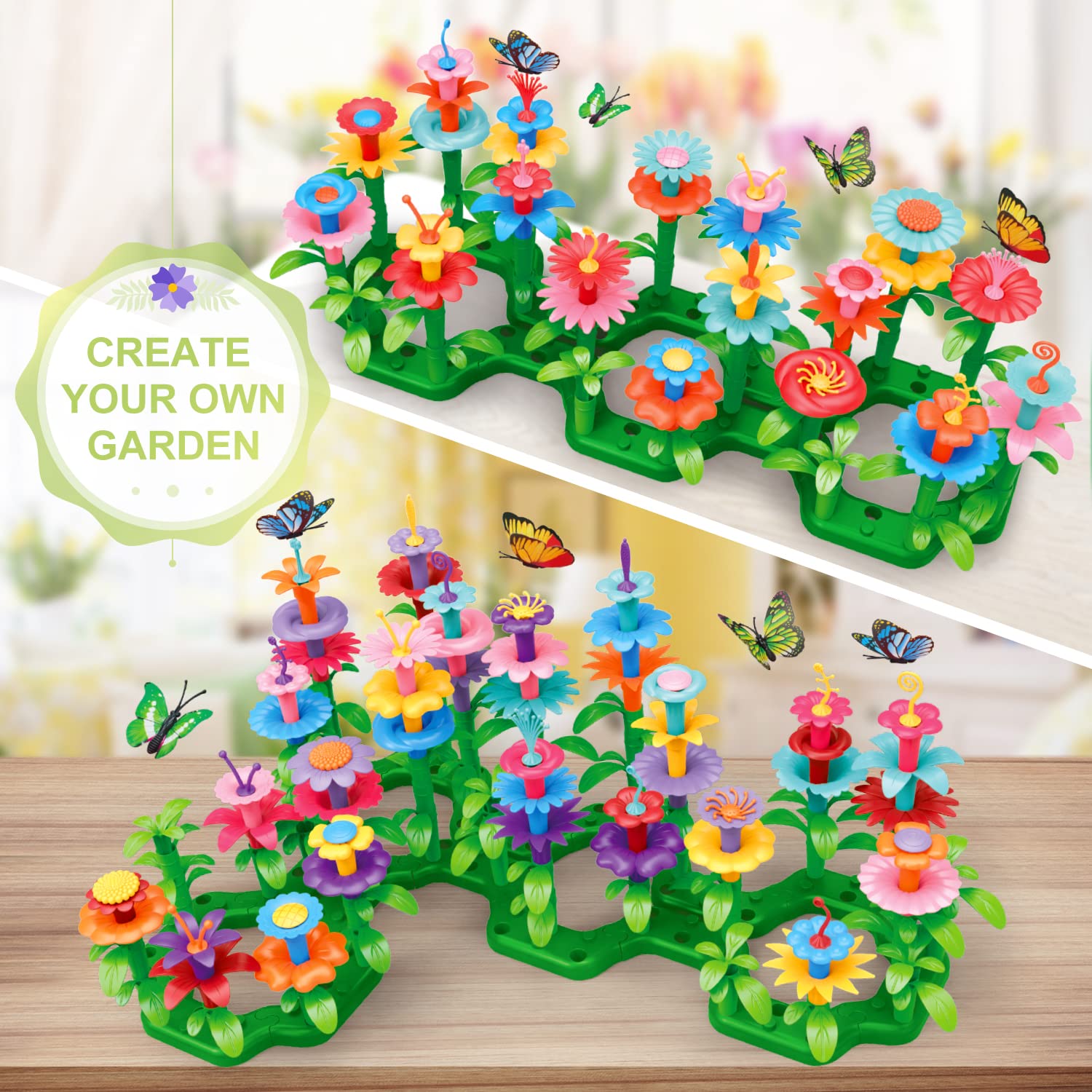 SpringFlower Toys for Girls 3 4 5 6 7 Years Old, Flower Garden Building Kit with Storage case,Educational STEM Toy and Preschool Garden Play Set for Toddlers, 148pcs