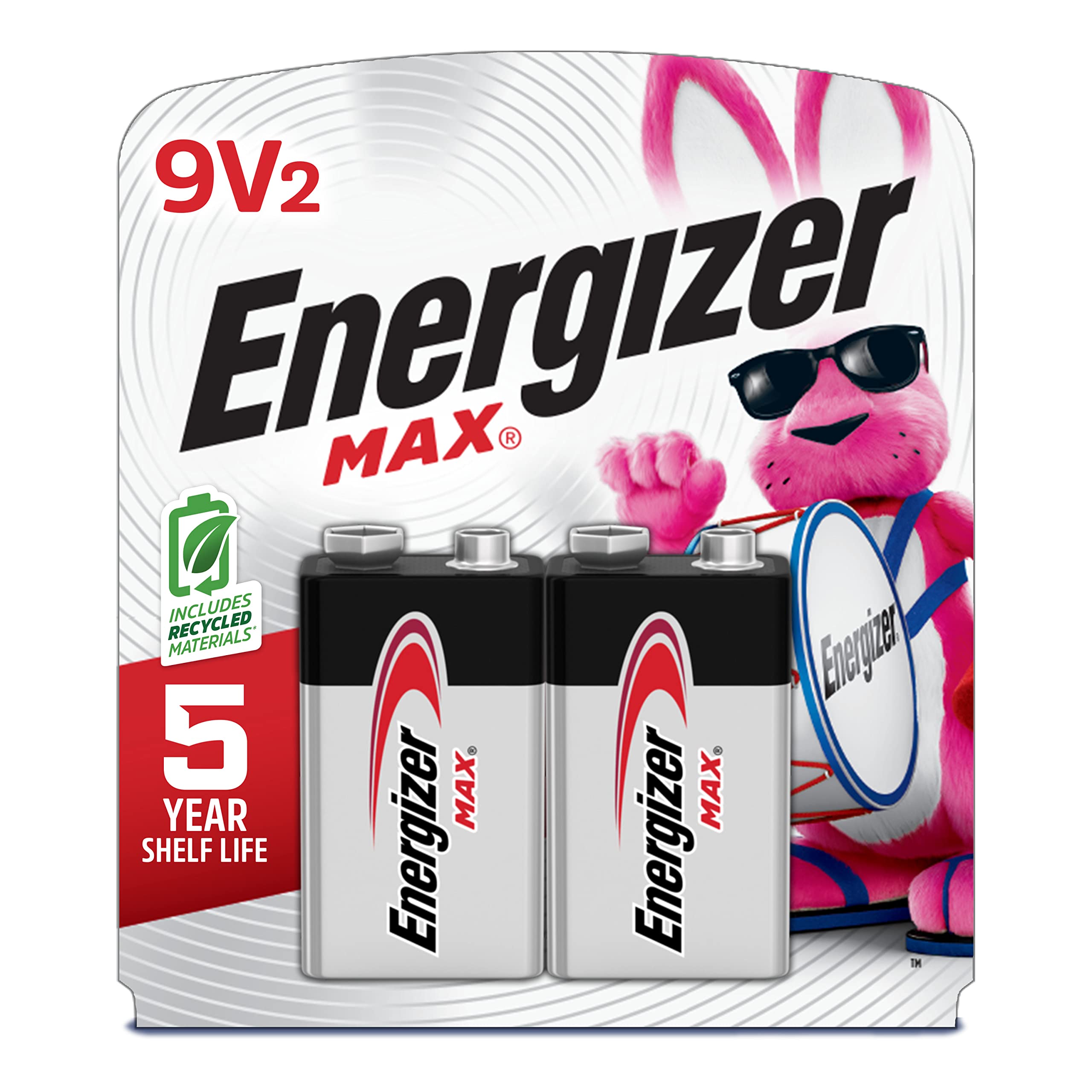 Energizer MAX 9V Batteries (2 Pack), 9 Volt Alkaline Batteries - Packaging May Vary