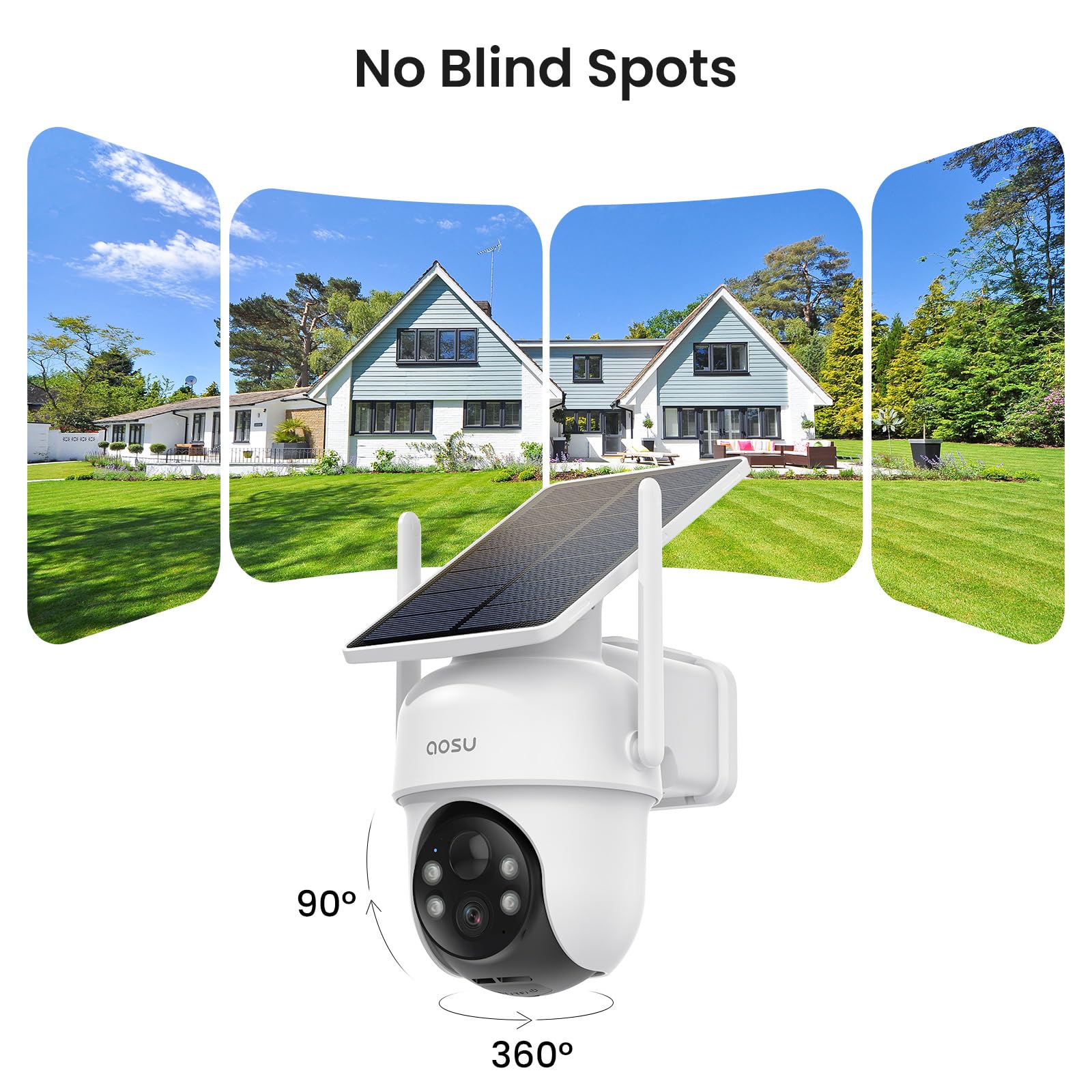 AOSU Security Cameras Outdoor Wireless, 2 Cam-Kit, No Subscription, Solar-Powered, Home Security Cameras System with 360° Pan & Tilt, Auto Tracking, 2K Color Night Vision, Easy Setup, 5G & 2.4G WiFi