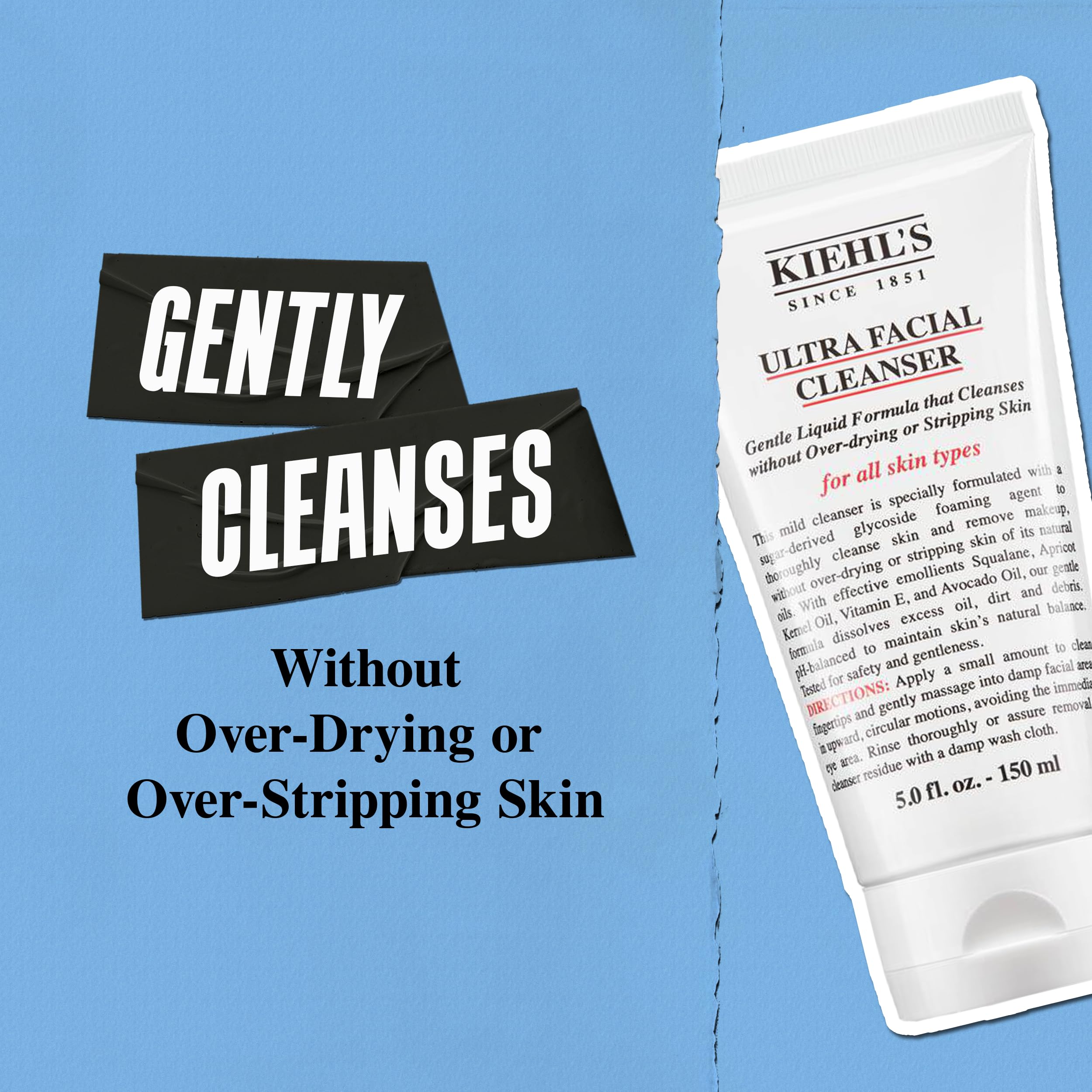 Kiehl's Ultra Facial Cleanser, Lightweight Foamy Facial Cleanser, Enriched Formula that Replenishes Skin Barrier, Gently Exfoliates and Moisturizes, Suitable for All Skin Types - 5 fl oz