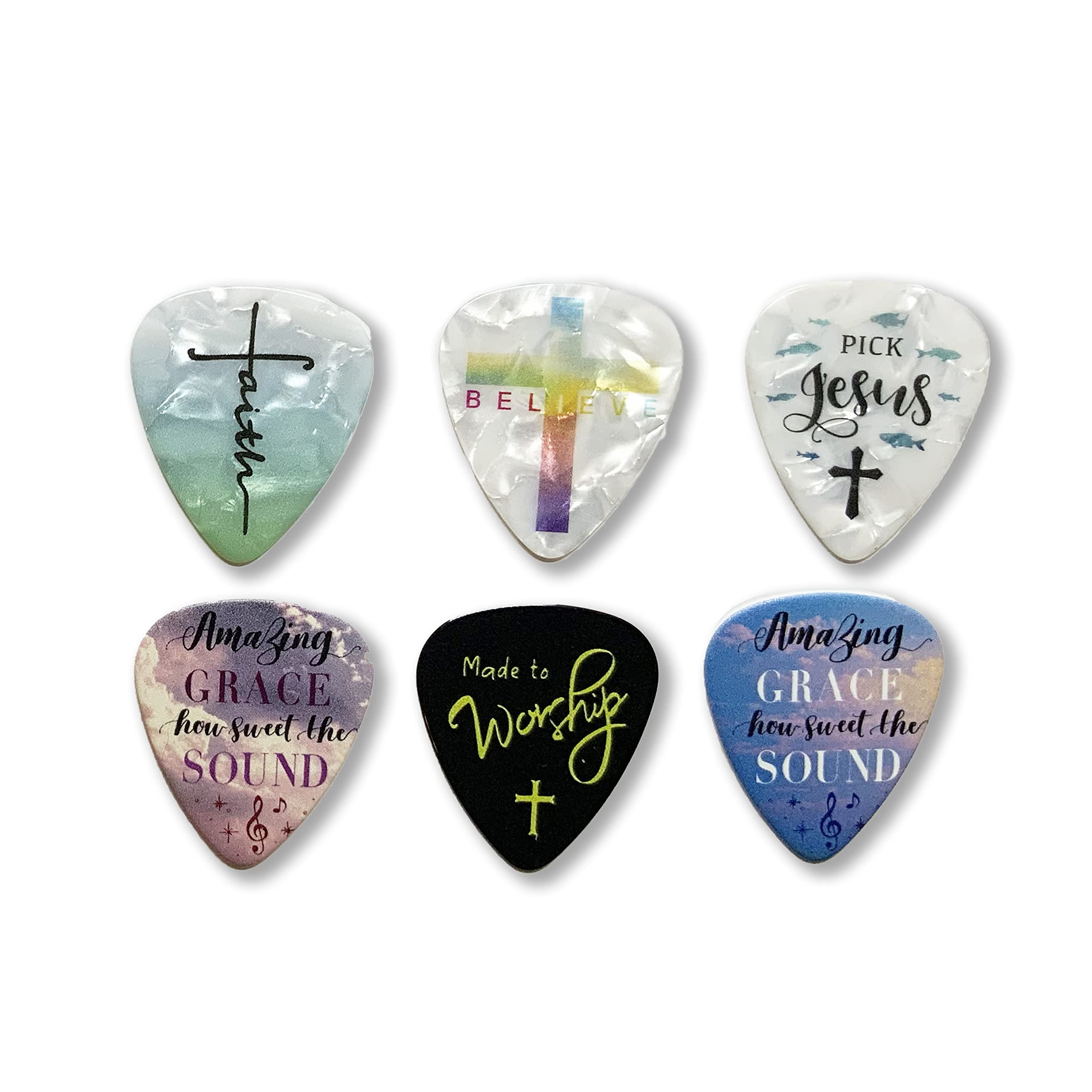 Sonoran Souvenirs Guitar Picks 6 Pack - Inspirational Designs for Church Bands, Musicians & Jewelry Crafters - Medium 0.71mm, Celluloid, Smooth Surface - Perfect for Arts and Crafts