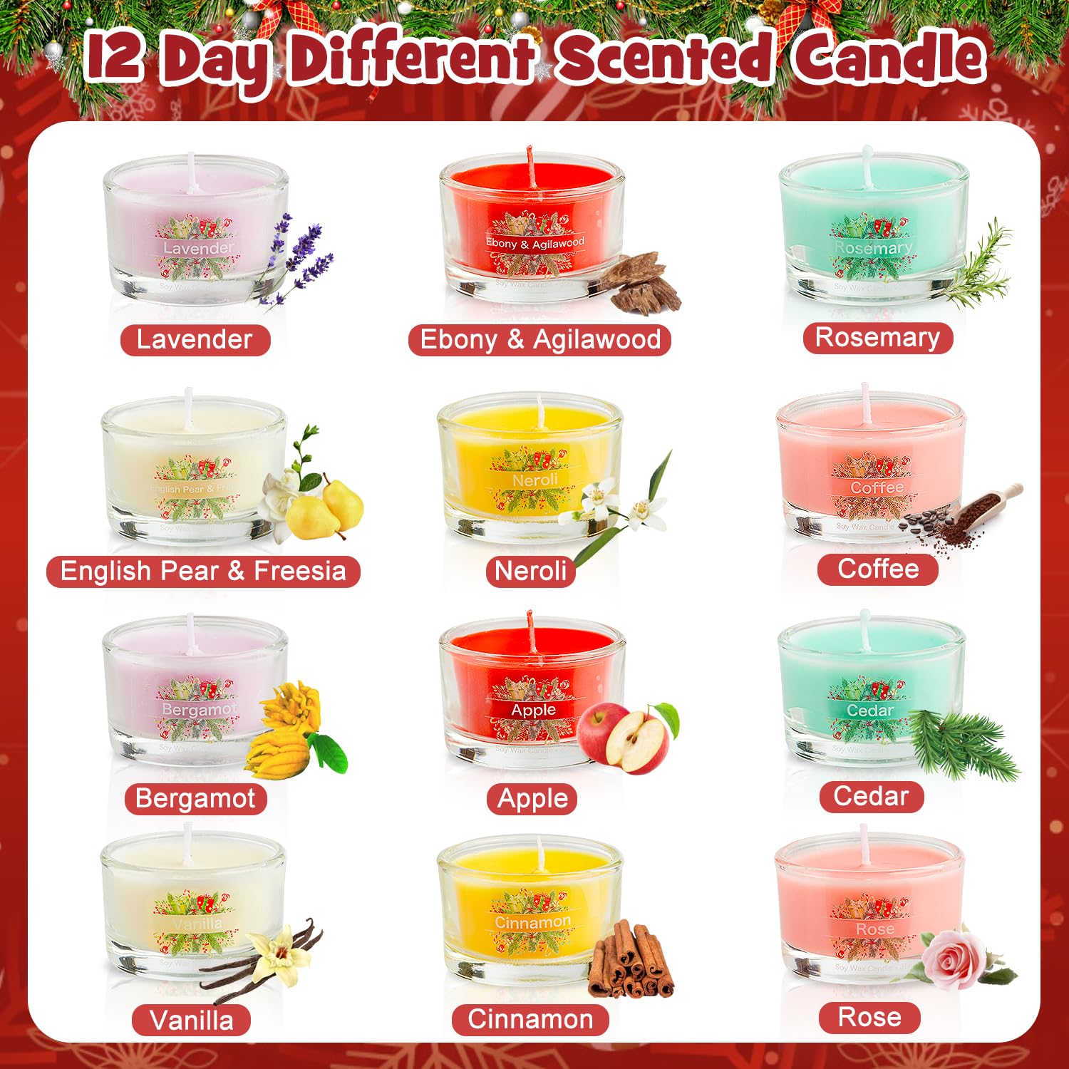 Candle Advent Calendar 2024 Adult Teens, 12 Day Christmas Countdown Calendar with Assorted Scented Candle Xmas Gifts for Mom Daughter Boss Lady