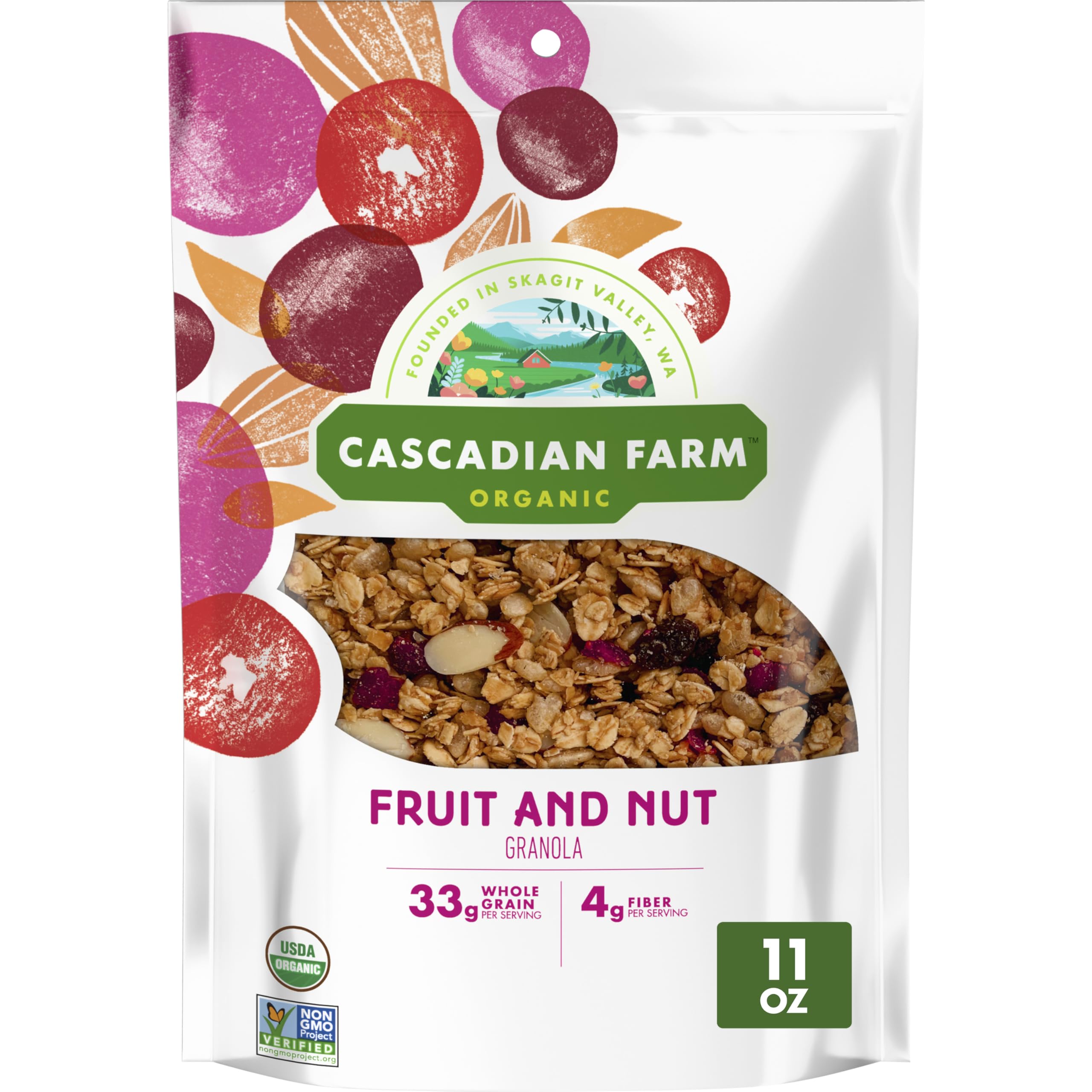 Cascadian Farm Organic Granola, Fruit and Nut Cereal, Resealable Pouch, 11 oz.