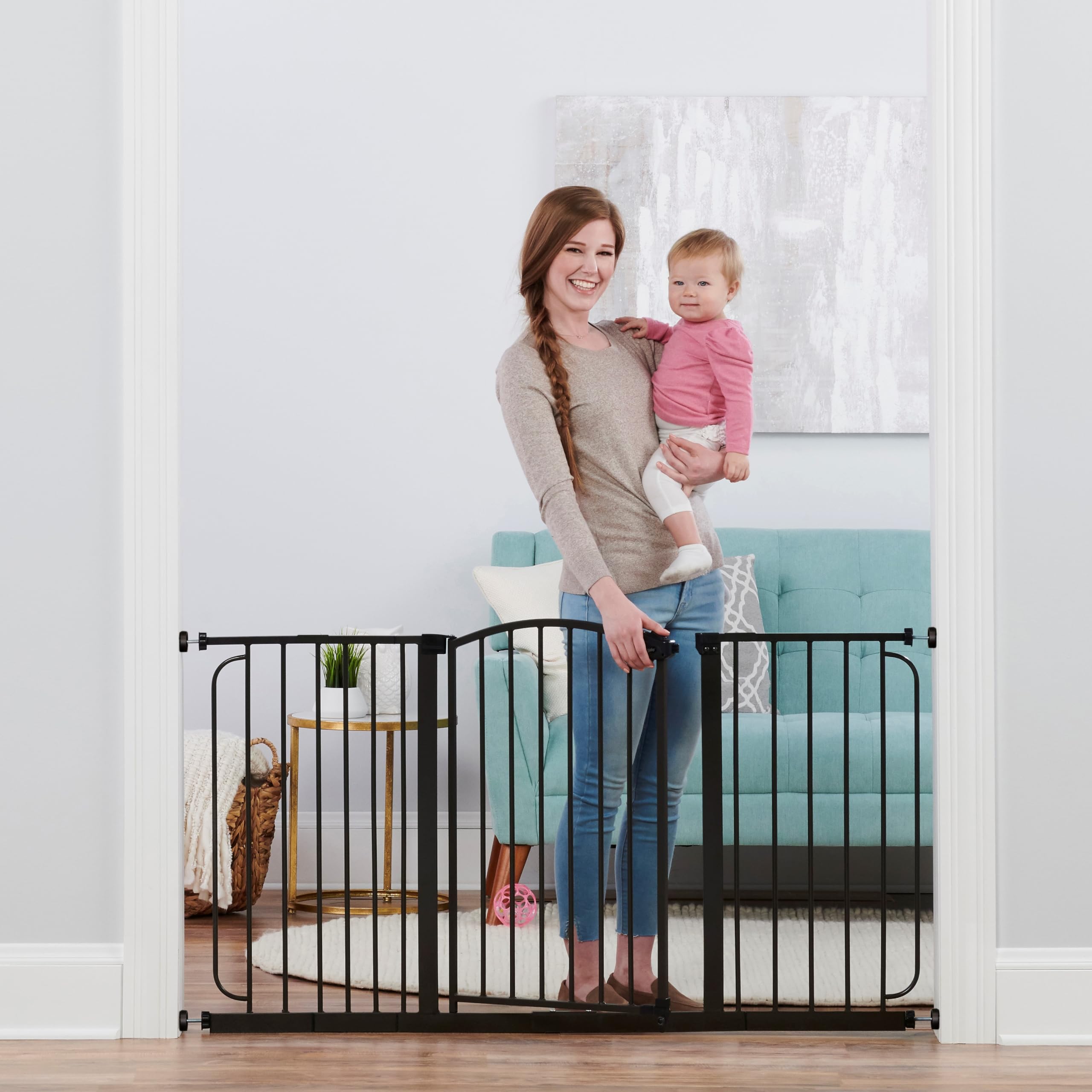 Regalo 58-Inch Home Accents Super Wide Walk Through Baby Gate, Includes 6-Inch, 8-Inch and 12-Inch Extension, 4 Pack of Pressure Mounts and 4 Pack of Wall Cups and Mounting Kit