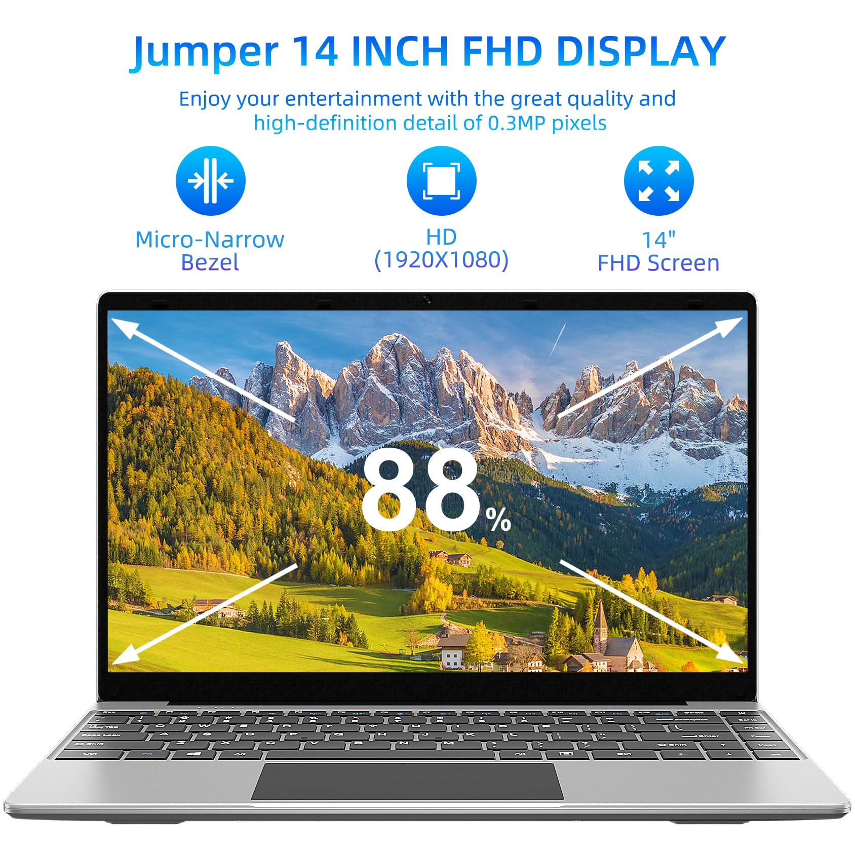 laptop 14", Quad Core Celeron J4105 CPU, 256GB SSD 12GB RAM, Lightweight Computer with FHD 1080P Display, 2.4G+5G WiFi, BT4.0, Dual Speakers, 35.52WH Battery, HDMI, Windows 11 Laptops, 16:9, Gray.