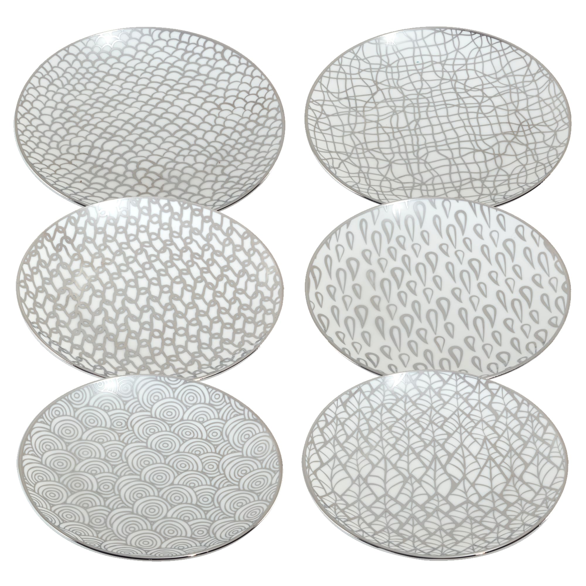 Certified International Siler Mosaic Silver 6" Luncheion/Canape Plates Set of 6 Assorted Designs, Multicolor