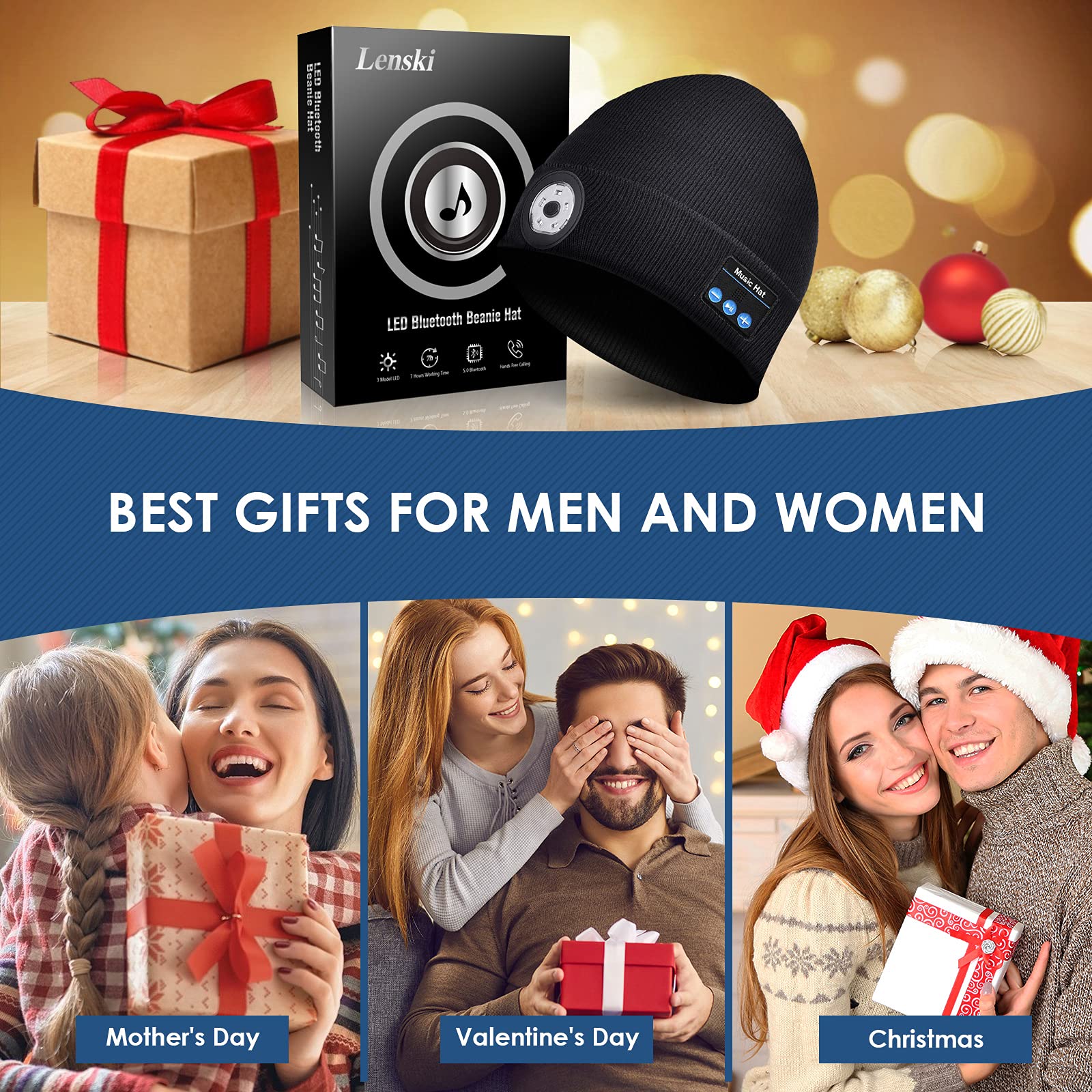 Lenski Stocking Stuffers Gifts for Adults Men, for Men, Bluetooth Beanie Hats for Men, Mens Gifts for Dad Him Grandpa, Dad Gifts for Men Who Have Everything, Cool Stuff Gadgets for Men Black