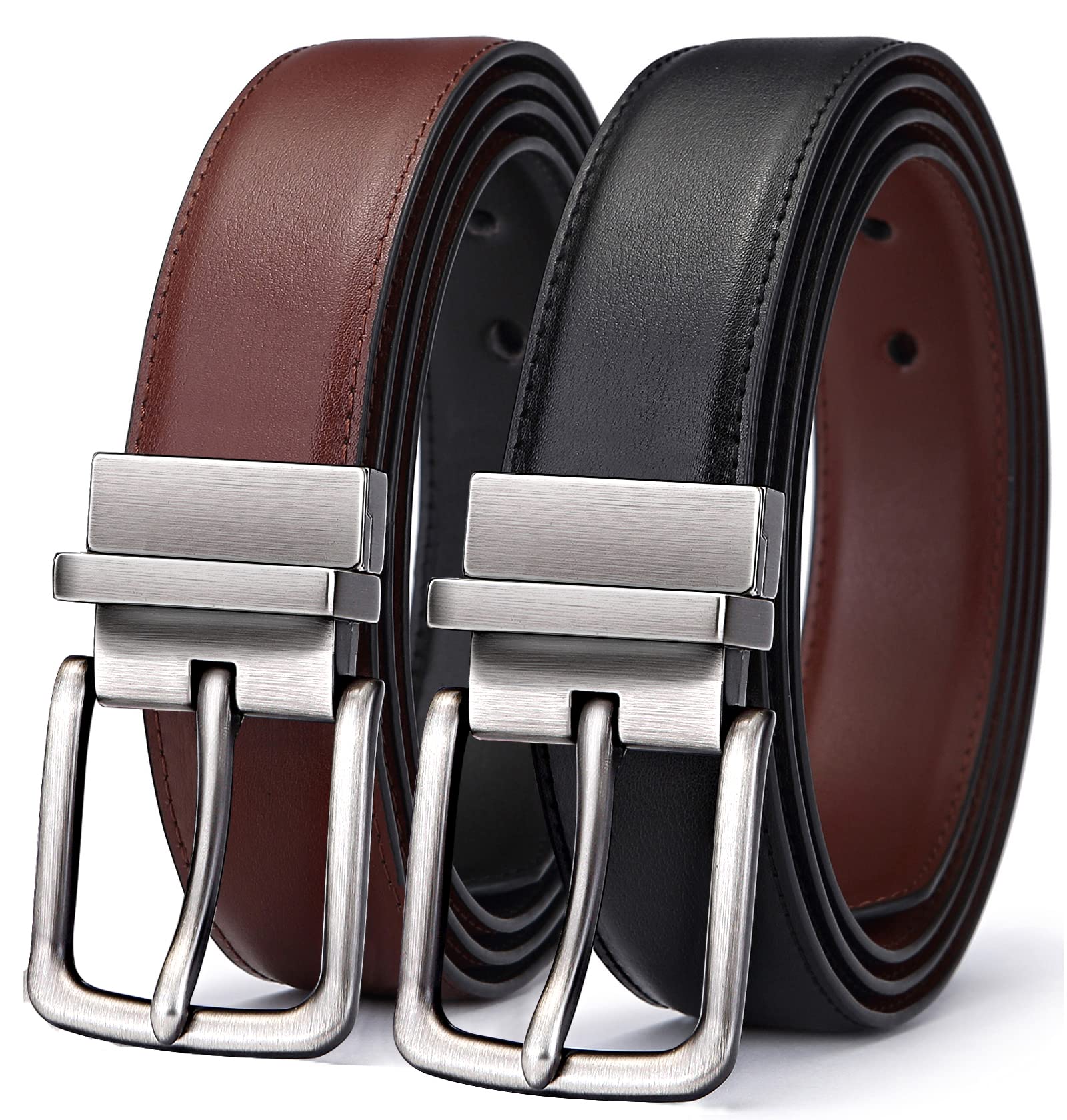 BULLIANT Men's Belt,Reversible Belt 1.25" For Gift Mens Casual Golf Dress pants shirts,One Reverse For 2 Sides(Black/Light Brown,38"-40" Waist Adjustable)