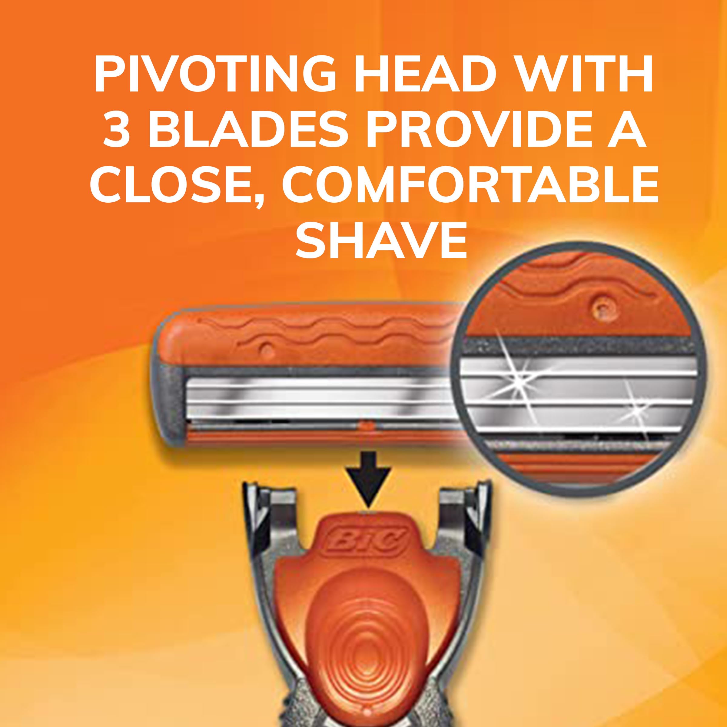 BIC Comfort 3 Refillable Three-Blade Disposable Razor for Men, Sensitive Skin Razor For a Comfortable Shave, 1 Handle and 6 Cartridges, 7 Piece Razor Set
