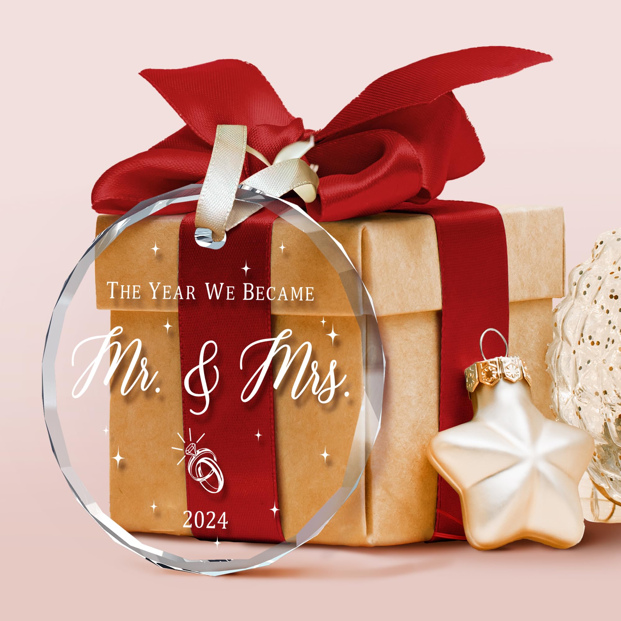 Wedding Gifts - Mr and Mrs Gifts - Wedding Gifts for Couples 2024, Wedding Gifts for Couple, Wedding Gifts for Bride - Future Mr and Mrs, Bridal Shower Gifts - 1st Married Christmas Glass Ornament