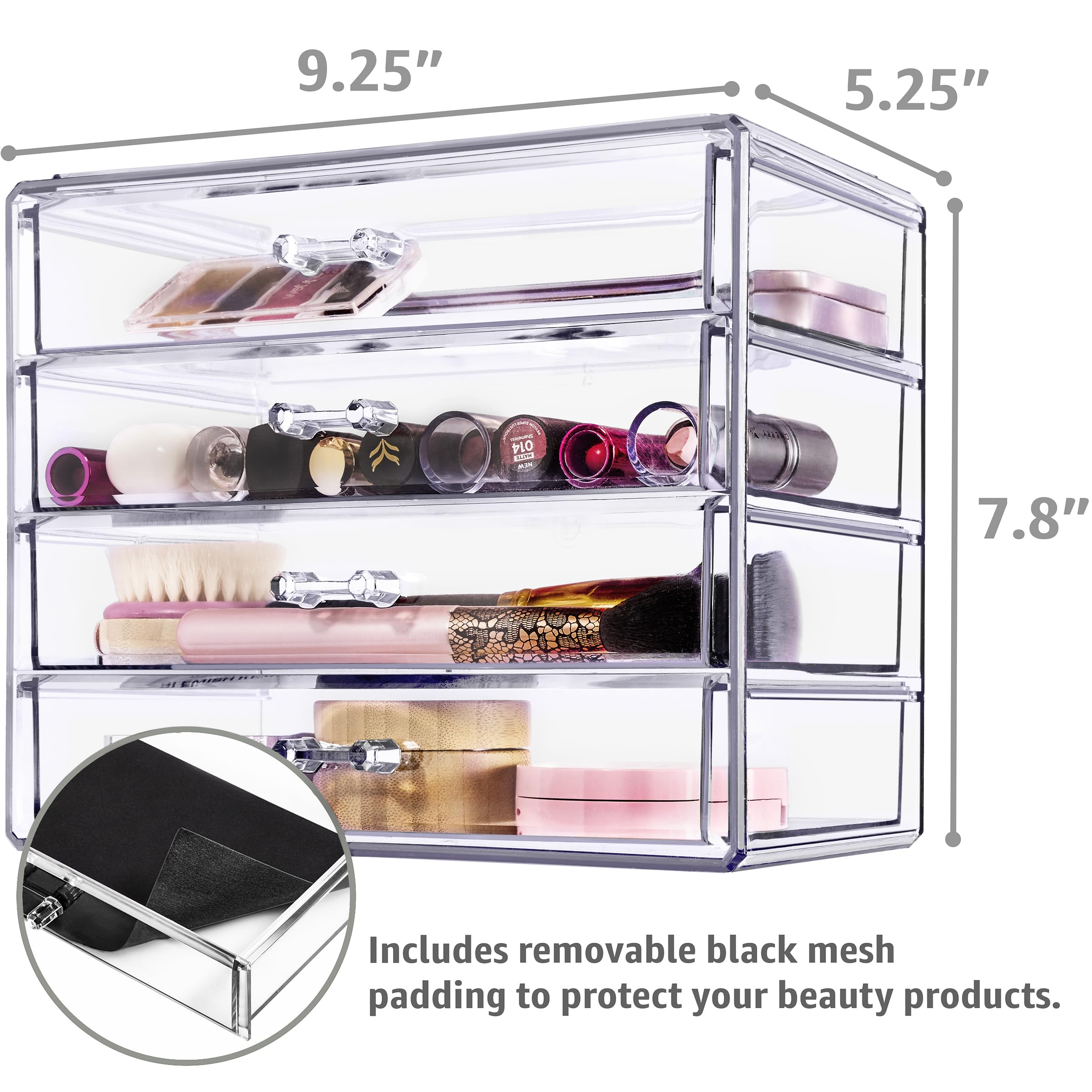 Sorbus Makeup Organizer - 4 Drawer Acrylic Make Up Organizers and Storage for Cosmetics, Jewelry, Beauty Supplies, Clear Makeup Organizer for Vanity, Girl's Room, College Dorm, Counter, Bathroom-Sinks