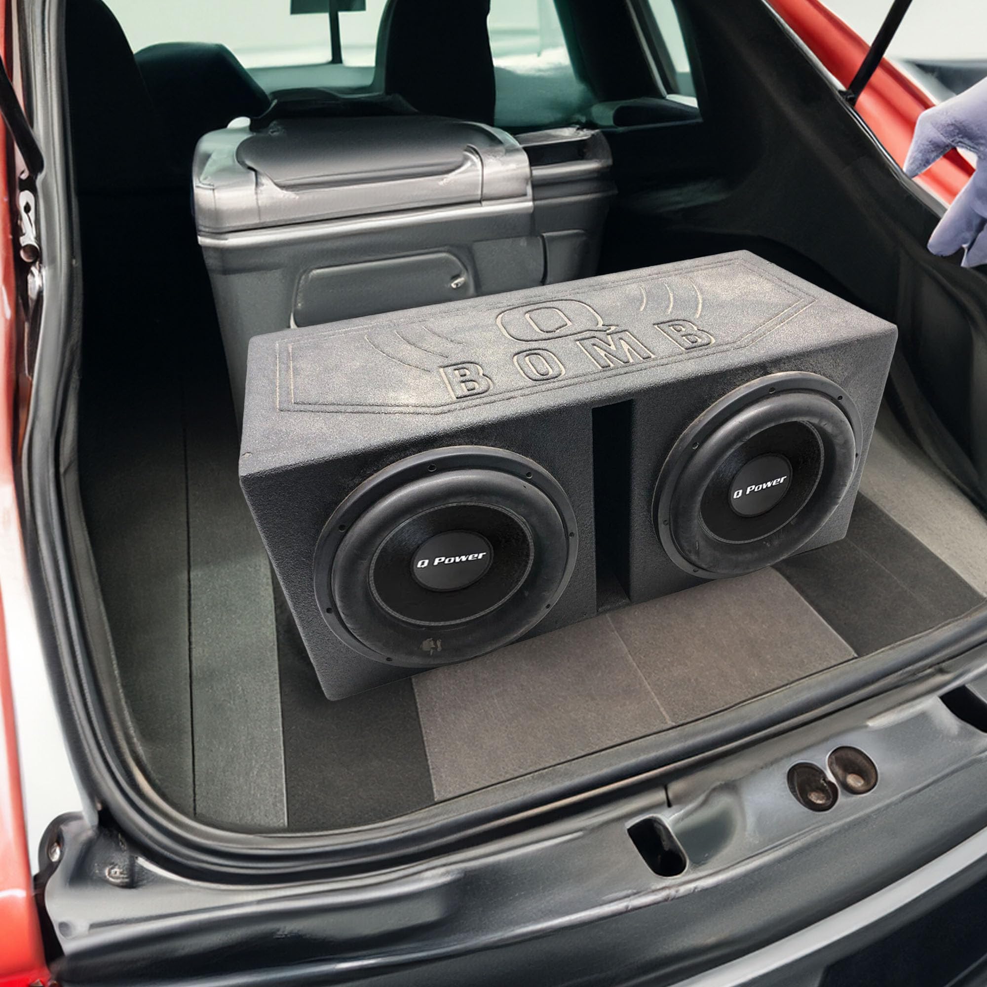 Q Power Dual 12 Inch Subwoofer Box, High-Performance Vented Speaker Enclosure, Black