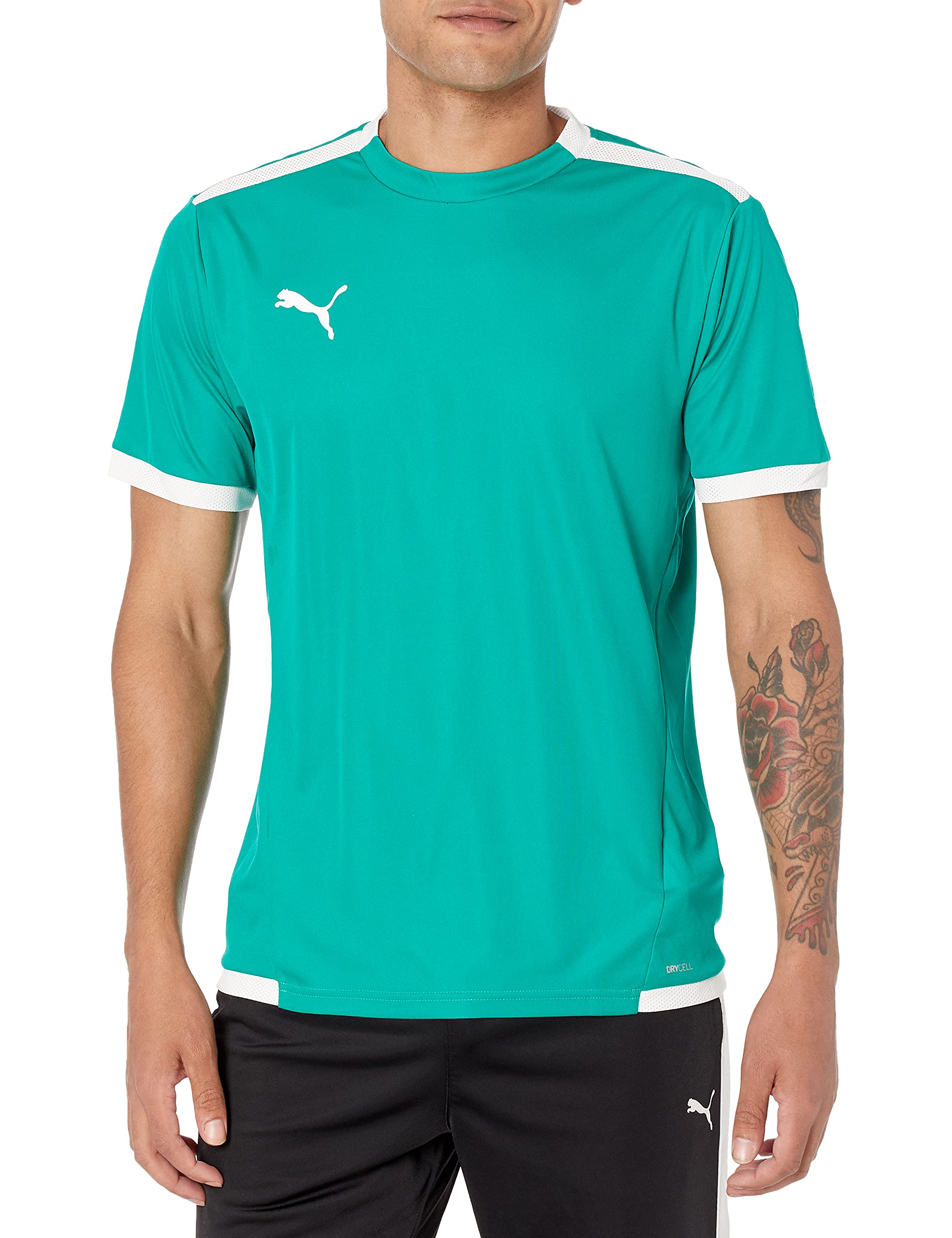 PUMA mens Teamliga Jersey T Shirt, Pepper Green/White, Medium US