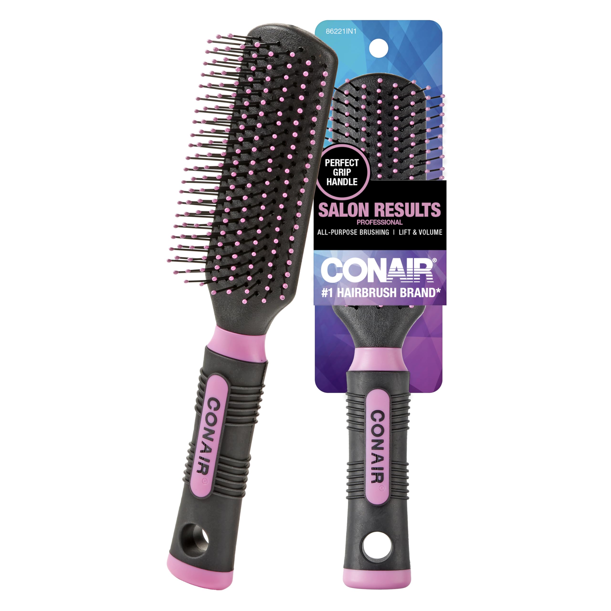 Conair Salon Results Hairbrush - Hair brush for Men and Women - Detangling - suitable for all hair types -features Nylon Bristles - Pink/Black