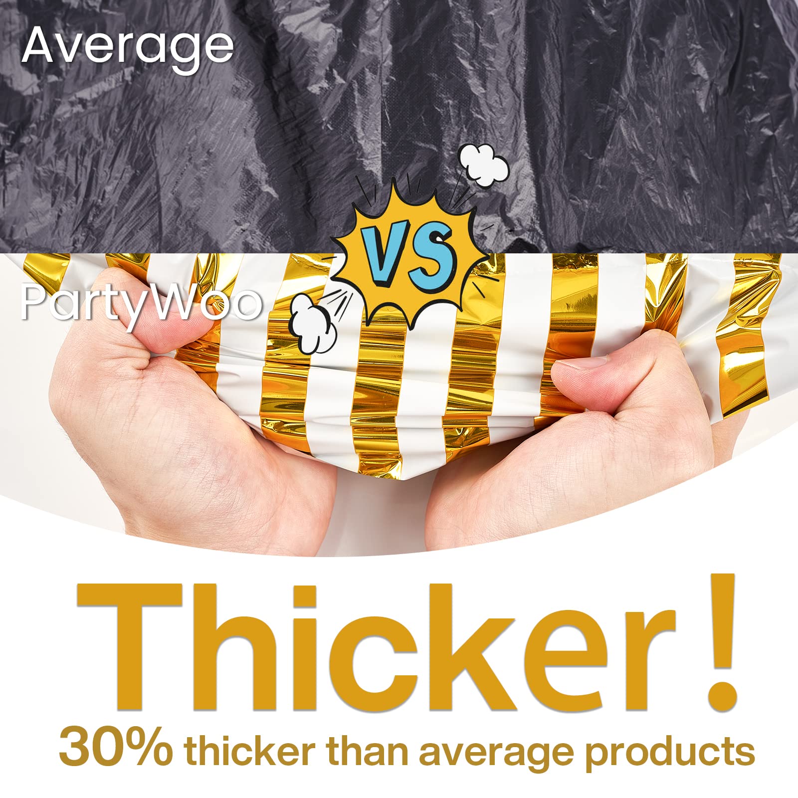 PartyWoo Gold Foil Tablecloth, 54 x 108 Inch Stripe Rectangle Party Tablecloth, Foil Tablecloth for 6 to 8 Foot Table, Metallic Table Cover, Waterproof Table Cloth for Birthday, Wedding (1 Pack)