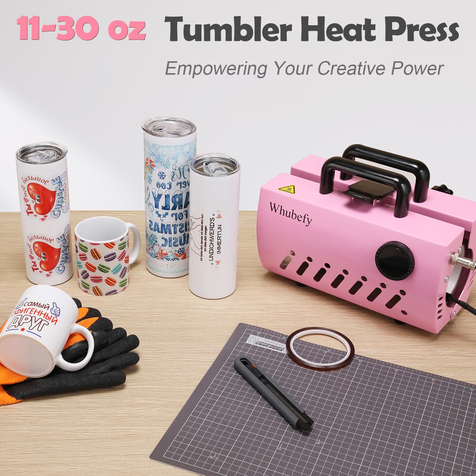 Whubefy Tumbler Heat Press Max 30 oz Mug Press Sublimation Machine 30oz 20oz 16oz 11oz Skinny Tumblers Glass/Ceramic/Aluminium Mug Coffee Cup Press Sublimation Tumbler Press Heat Papers/Tape/Gloves