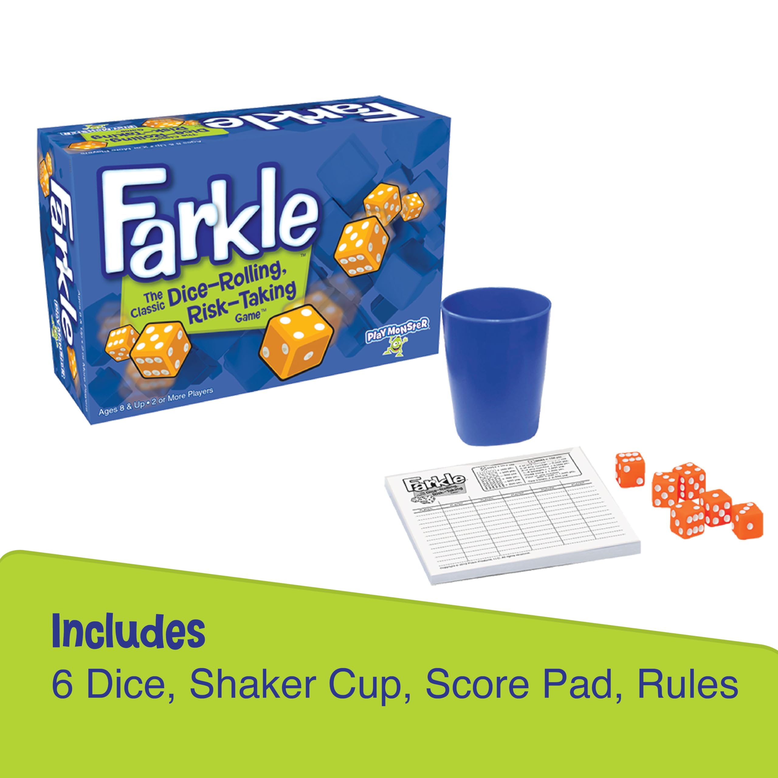 Farkle Classic Dice Game – Kids Games, Dice Games, Family Games, Travel Games, Adult Games, Board Games, Dice Cup, Dice Set, Farkle Score Sheets Included, Ages 8+