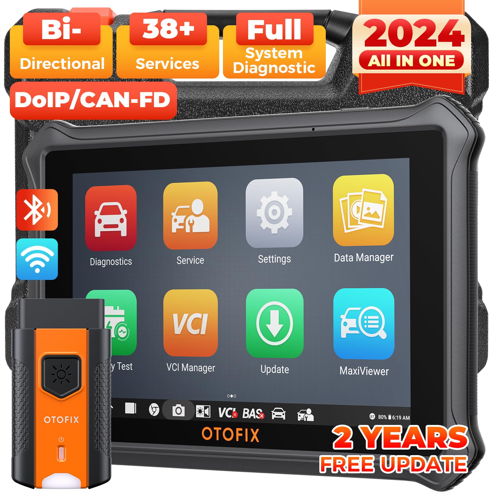 OTOFIX D1 Lite Bidirectional Scan Tool with 2-Year Updates, 2024 Newest All System Automotive Diagnostic Scanner, 38+ Reset Services, FCA AutoAuth, Active Test, CANFD&DOIP, Auto VIN