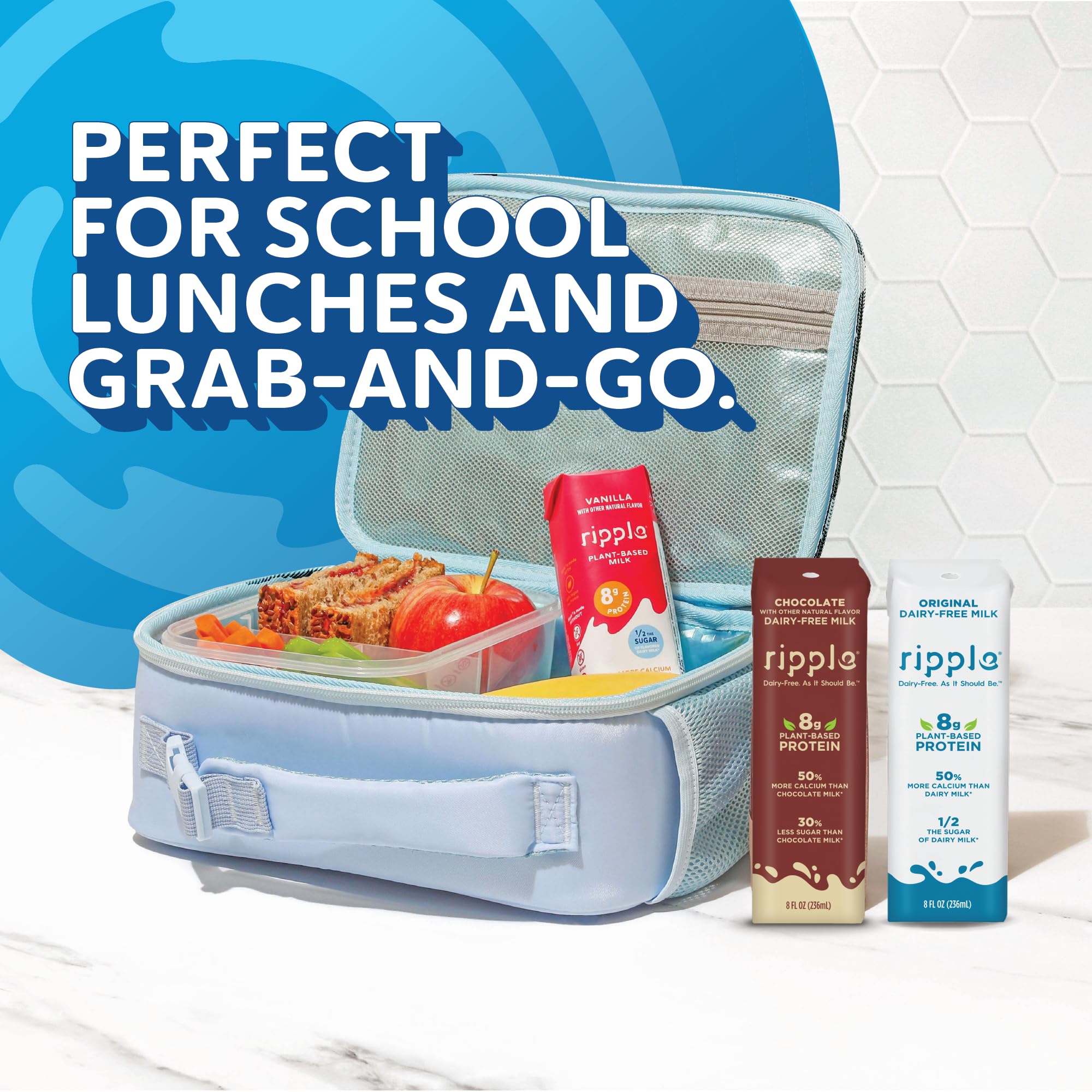 Ripple Non-Dairy Milk, Chocolate| Vegan Milk With 8g Pea Protein | Shelf Stable Single Serve Cartons | On-The-Go | Non-GMO, Plant Based, Gluten Free | 8 oz, 12 Pack