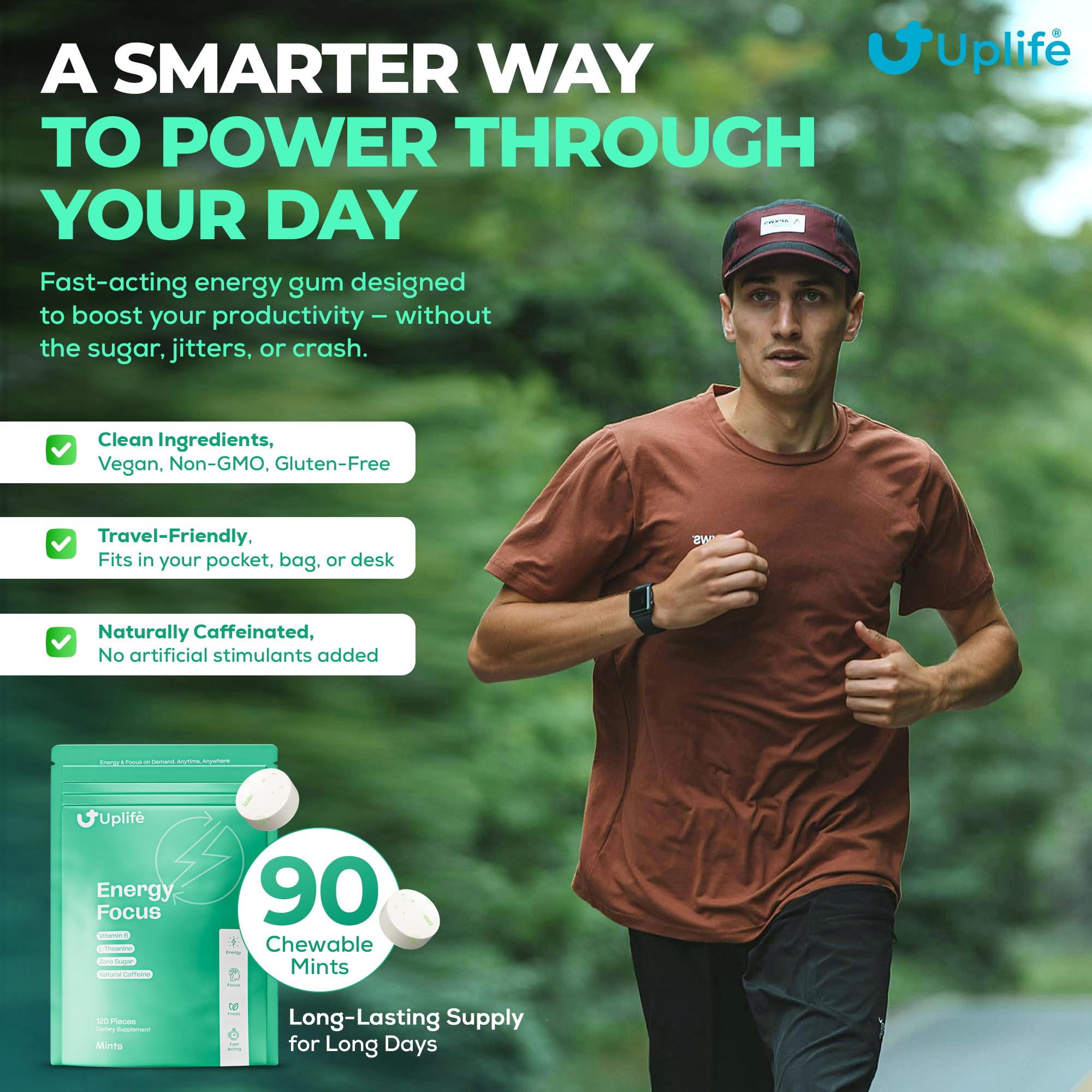 UPLIFE Energy Mints (120 Pieces) – Fast-Acting 40 mg Caffeine Gum with 80 mg L-Theanine & B12 – Sugar-Free & 100% Vegan – Caffeine Mints for Natural Energy Boost & Freshness