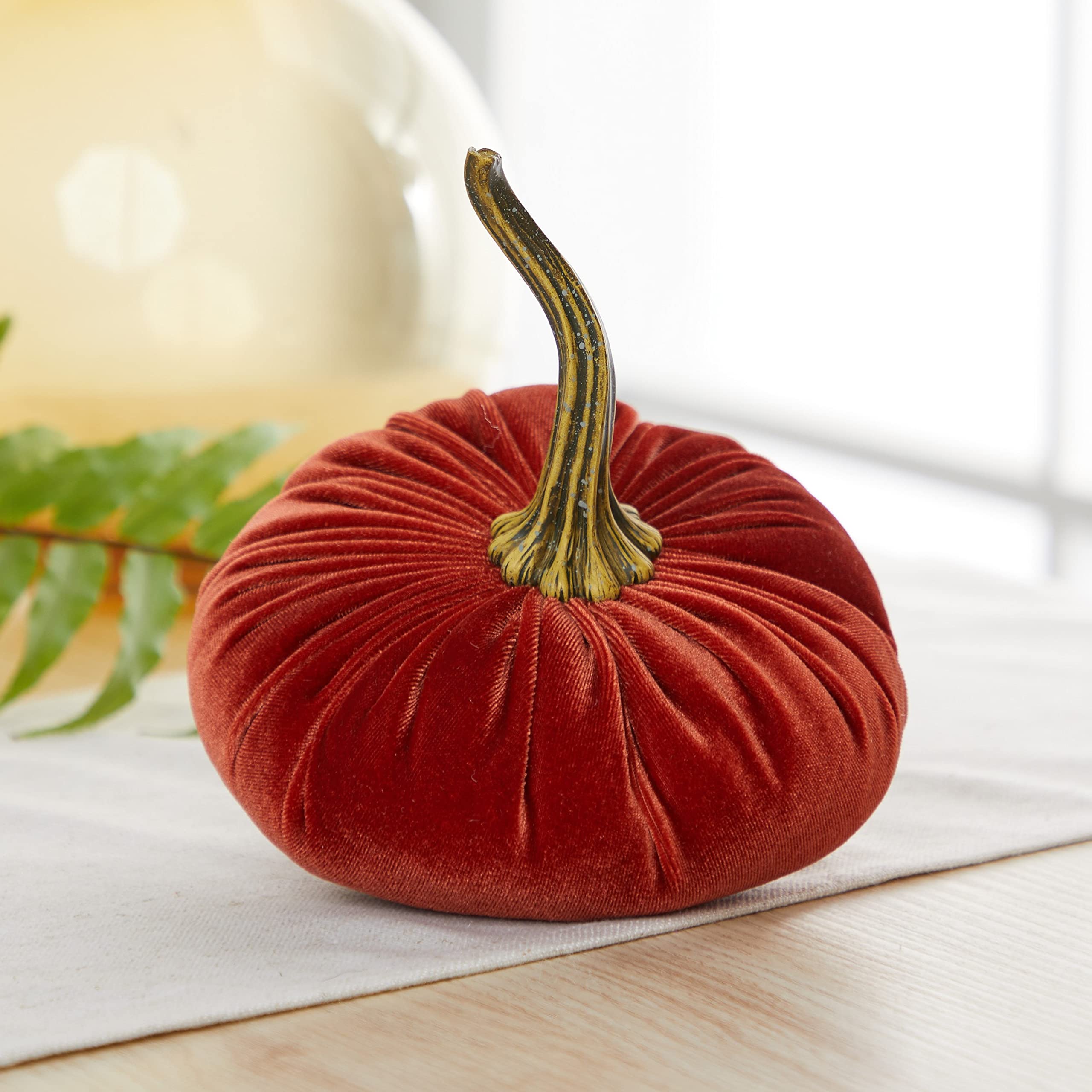 6.25 Inch Velvet Pumpkins Set of 3, best seller for fall, Halloween indoor decor, autumn cozy vibe gift for hostess, Thanksgiving elegant tablescape, office decor (Rust, Gold, Olive)