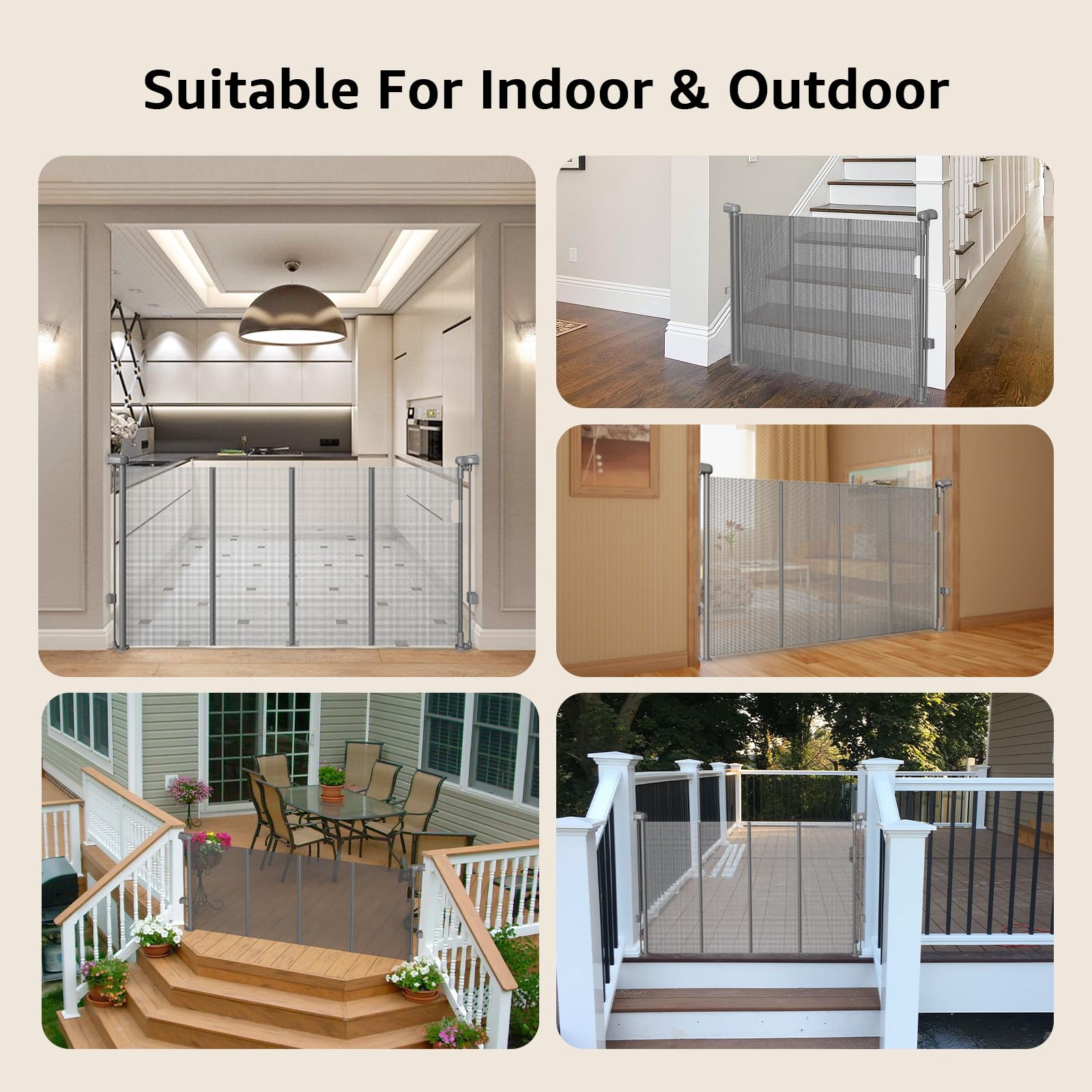 Retractable Baby Gate with Reinforced Strips, 33"*55" One-Side Operation Mesh Baby/Dog/Pet/Cat Gate, Child Safety Retracable Gate with 2 Avoid Skirting Board for Doorways Indoor/Outdoor, Grey