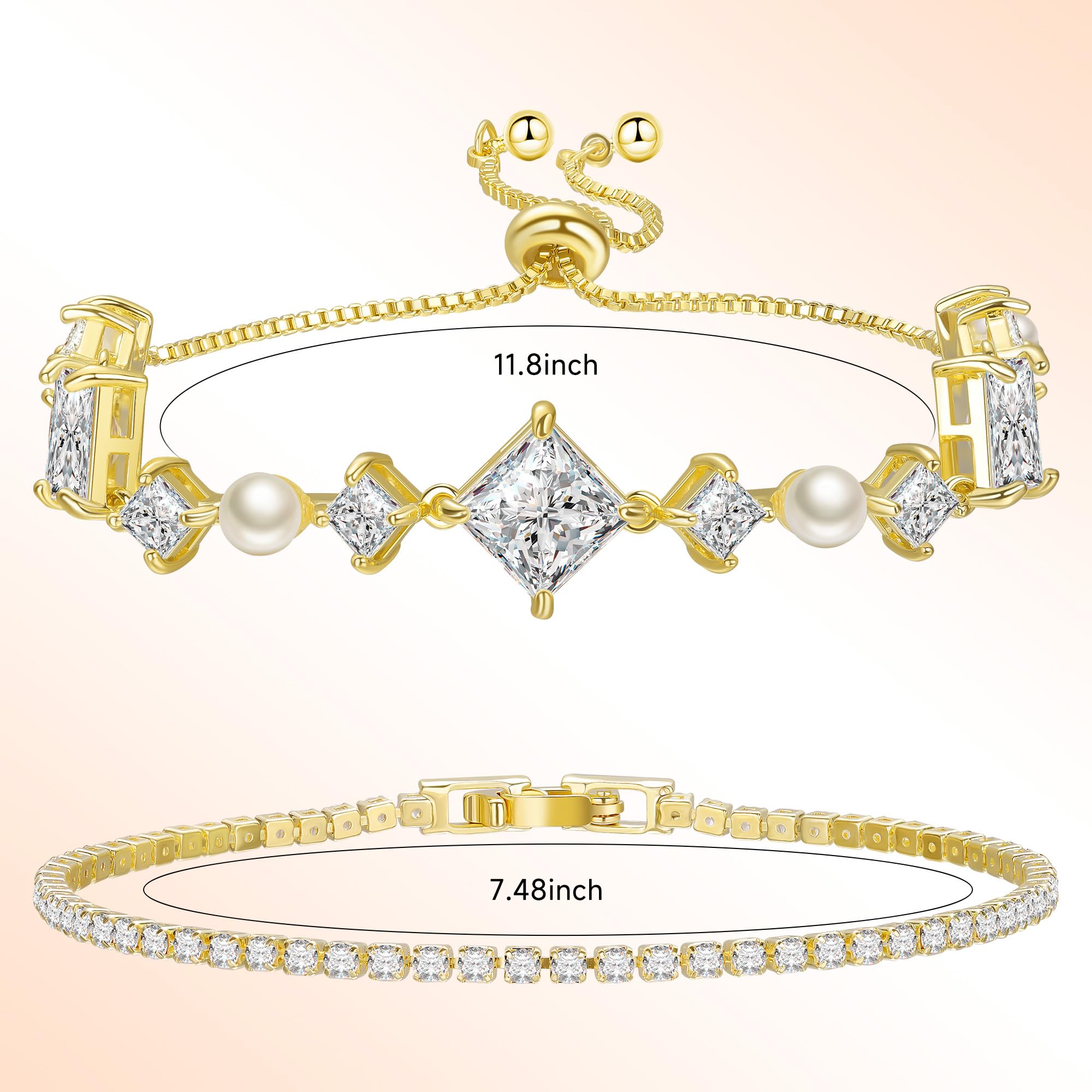14K Gold Plated Cubic Zirconia Classic Tennis Bracelet Gold Bracelets Set for Women Trendy Jewelry Fashion Stackable Birthday Valentine Mother's Day Jewelry Gift (GSZH-021)