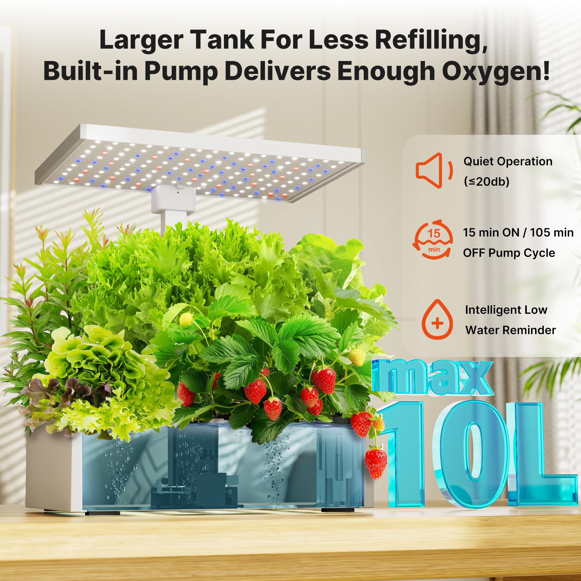 SUNCOZE Hydroponics Growing System Kit 20 Pods, Indoor Herb Garden with Grow Light 30W, 10L Large Water Tank with Adjustable Height to 25", Built-in Pump, Gardening Gifts White