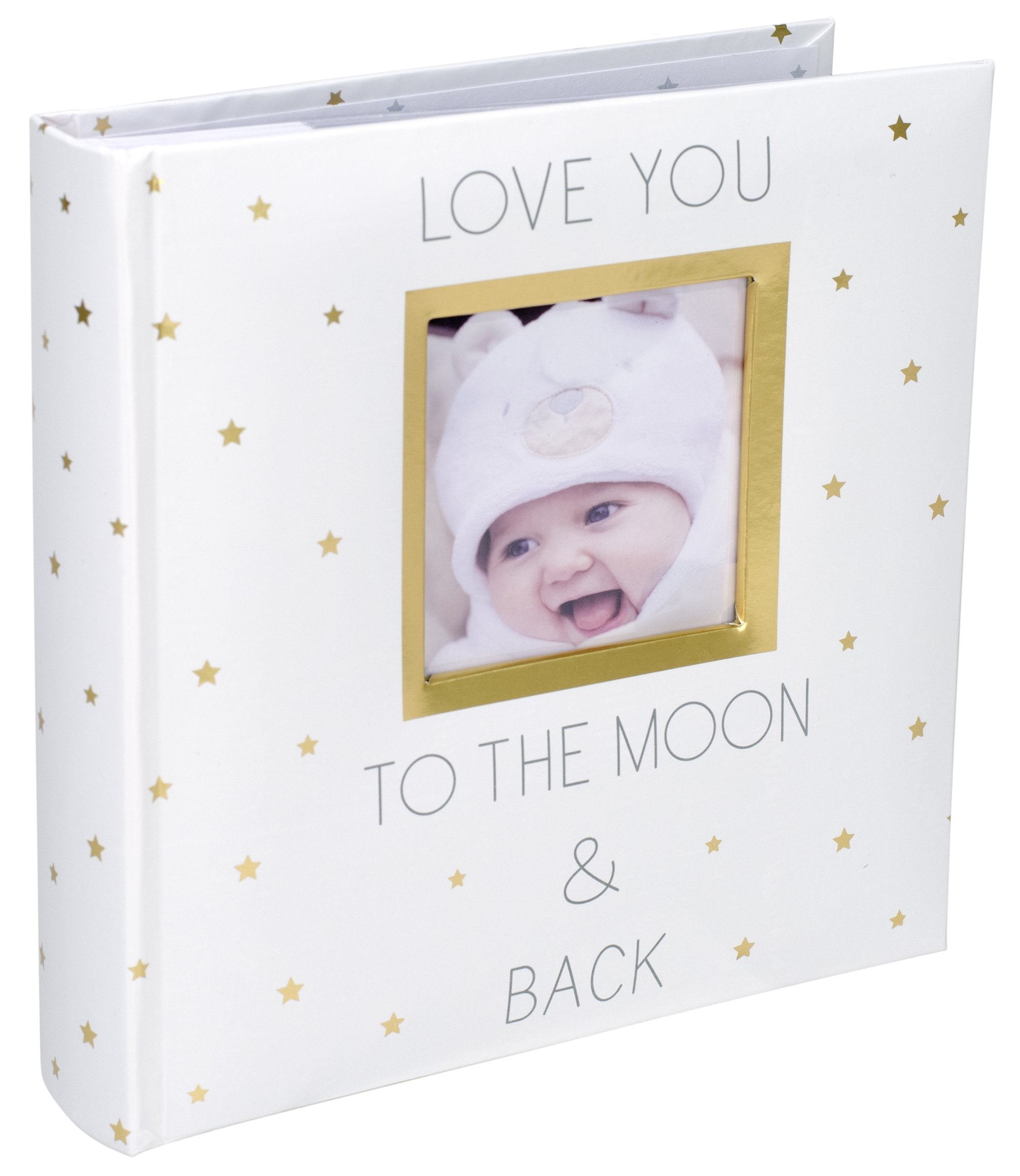 Malden Int Designs 2 Up 4x6 Baby Photo Album With Memo Writing Area Love you to the moon and back Printed Paper Cover Book Bound White