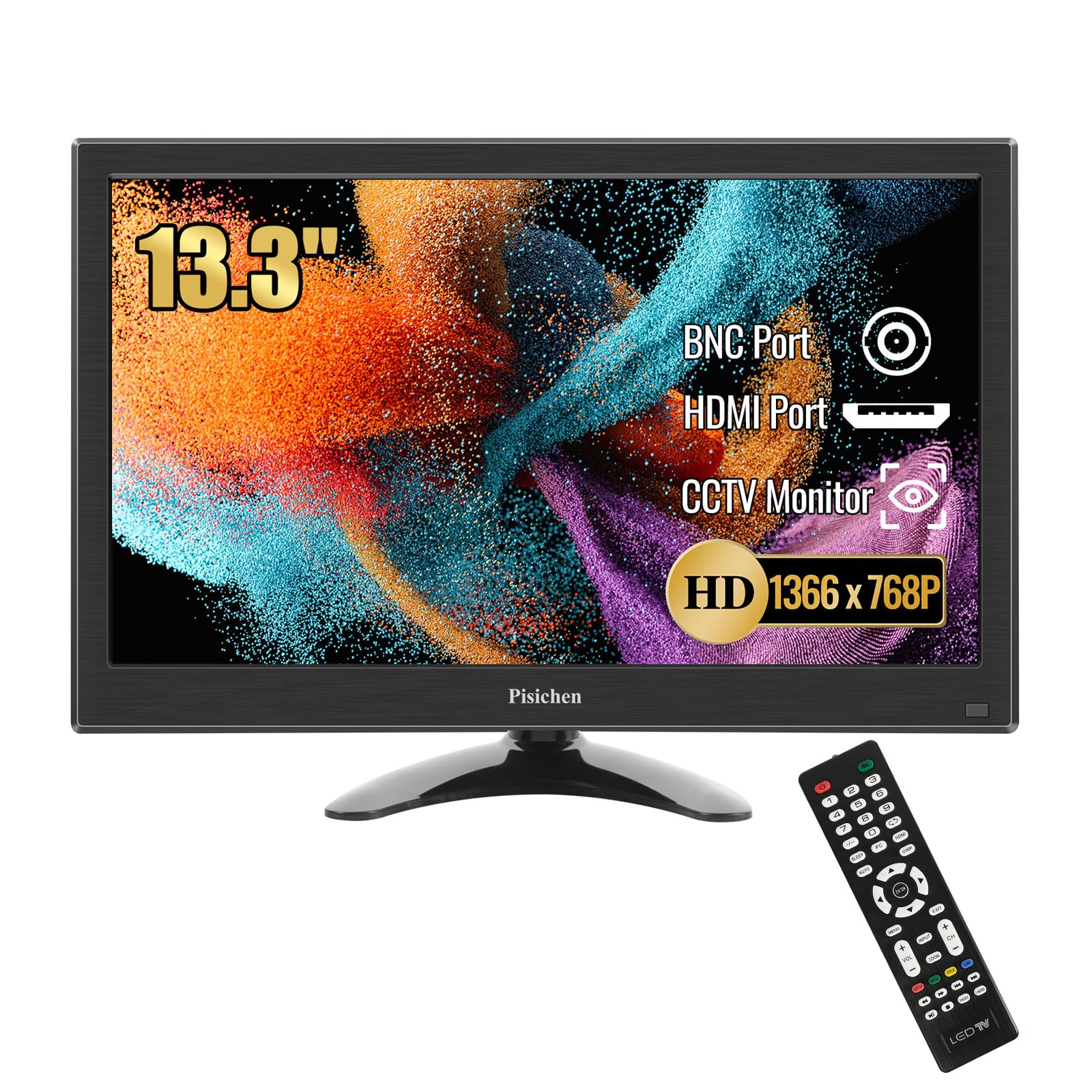 Pisichen Portable Mini 13.3" HDMI Monitor, 1366x768 LED, HDMI/VGA/USB/AV/BNC Input for PC/Laptop/PS4/Ras Pi, Wall Mountable, Built-in Speakers