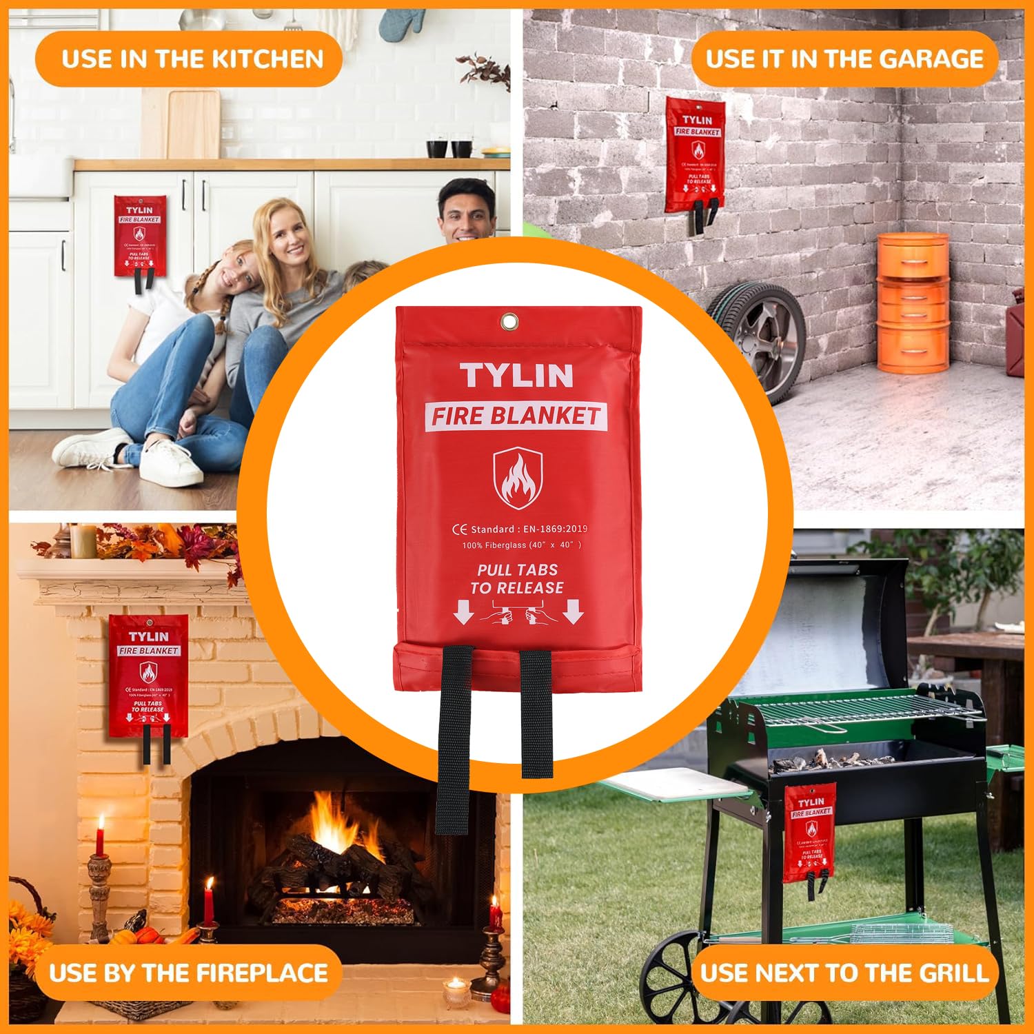 TYLIN Fire Blanket – Emergency Fire Blanket for Home & Kitchen, High Heat Resistant Fire Suppression Blankets for Home Safety, Kitchen, and Camping (4)