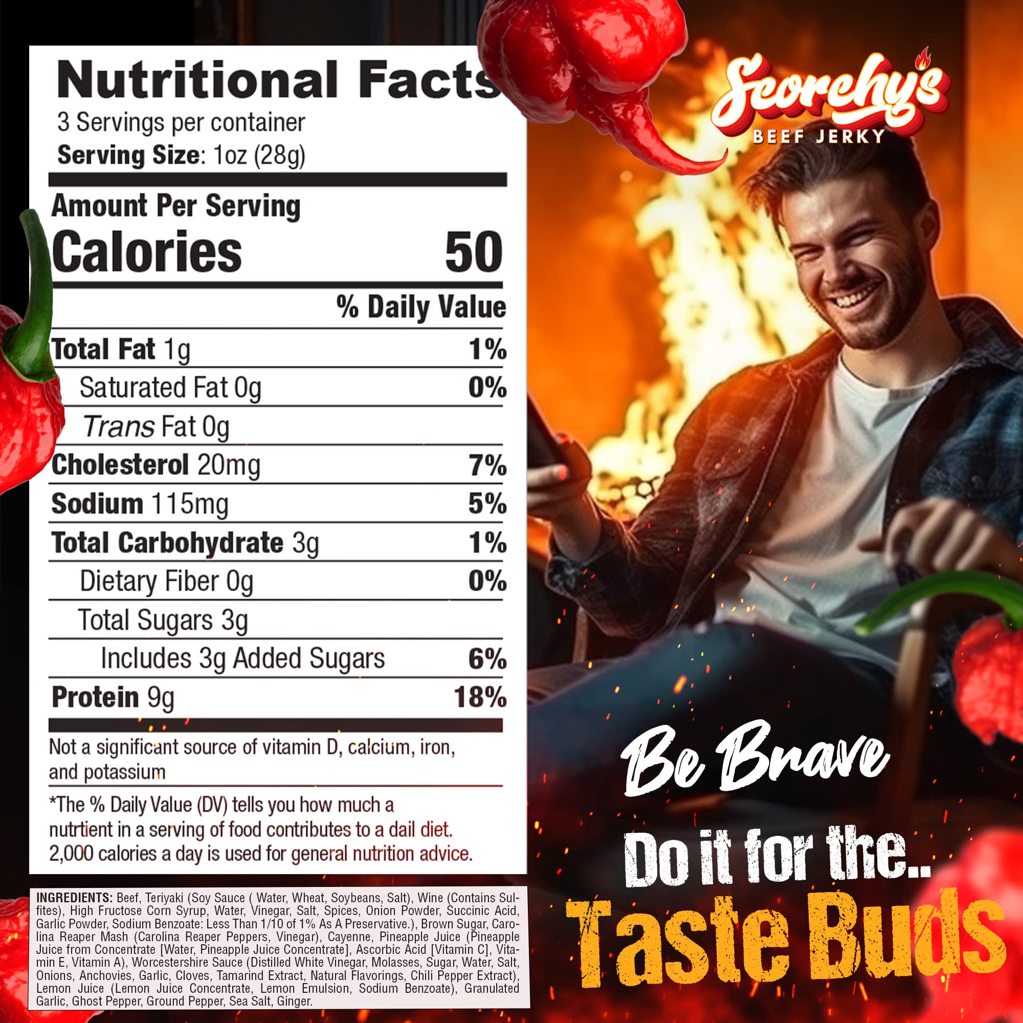 Scorchy's Jerky - Carolina Reaper Beef Jerky - Hand-Crafted Small Batch Jerky - Spicy High Protein Snack | Low Calorie and Low Fat - 30z - 1 pack