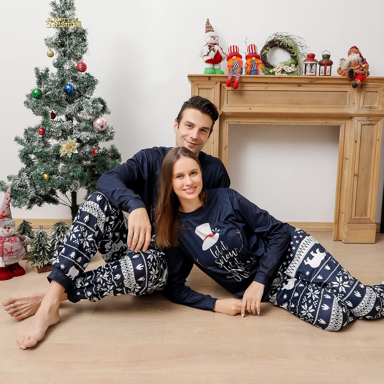 ANGELGGH Family Christmas PJs Matching Sets, Cute Holiday Pajamas Printed Top and Pants, Xmas Jammies for Couples/Men/Women (Youth, 2-3T, Blue Snowman)