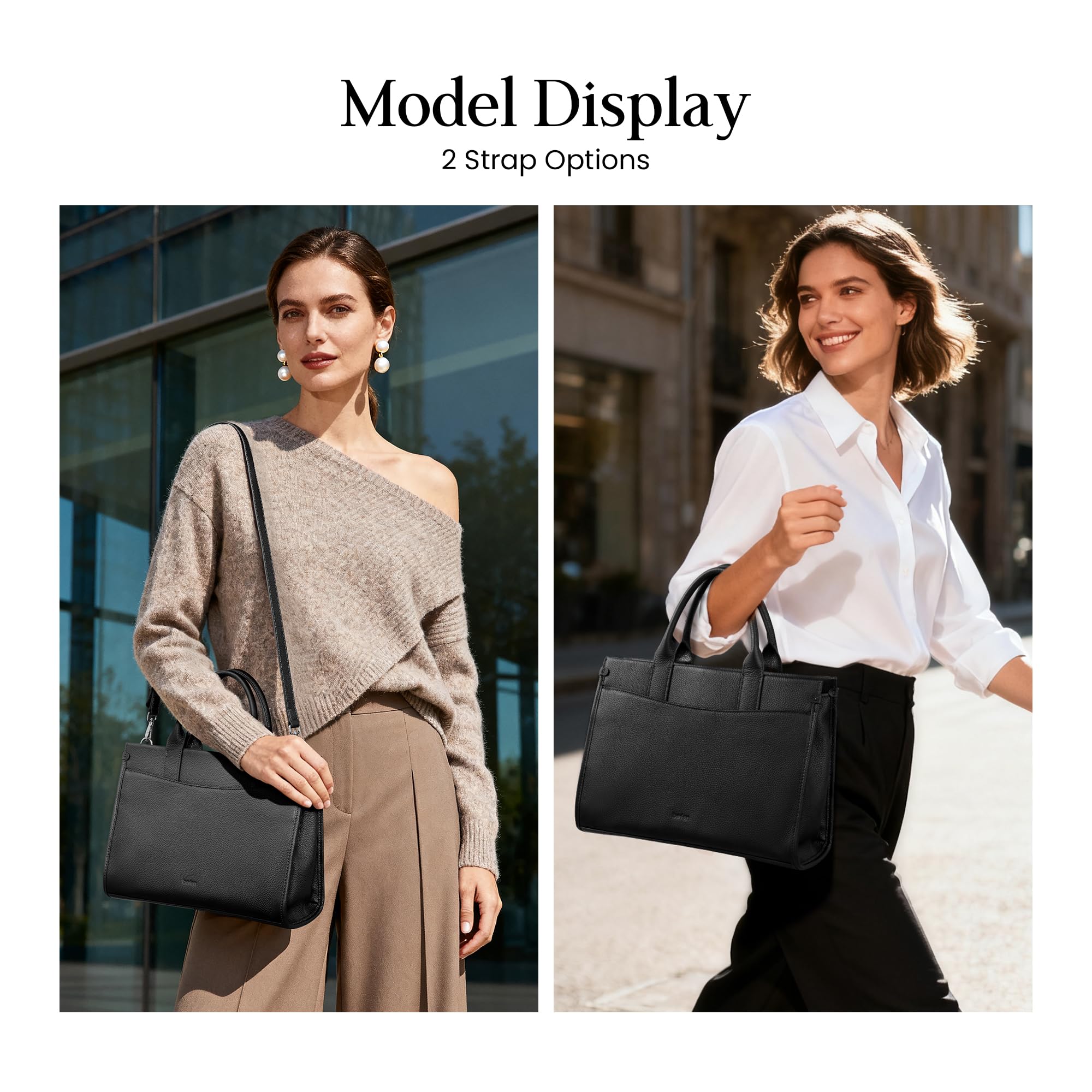 befen Genuine Leater Tote Bag, Medium Satchel Bags for Women with Top-handle, Womens Purses and Handbags Shoulder Crossbody Designer Satchel Handbags with Zipper Crossbody Strap, Black