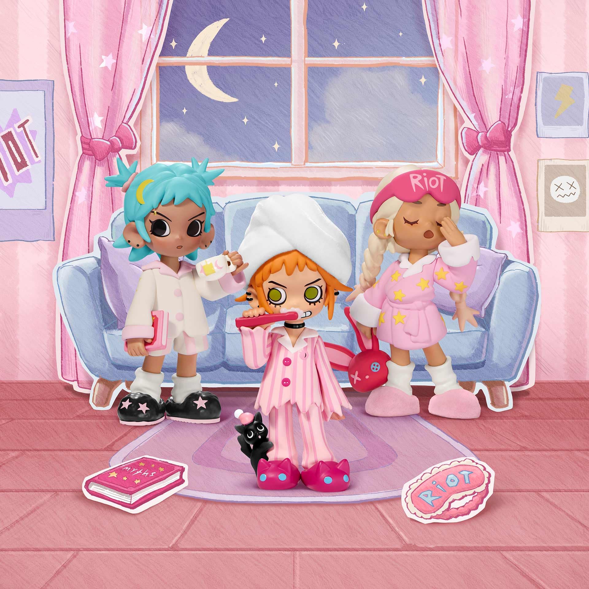POP MART Lil Peach Riot Sleepover Series Blind Box Figures, Random Design Action Figures Collectible Toys Home Decorations, Holiday Birthday Gifts for Girls and Boys, Single Box