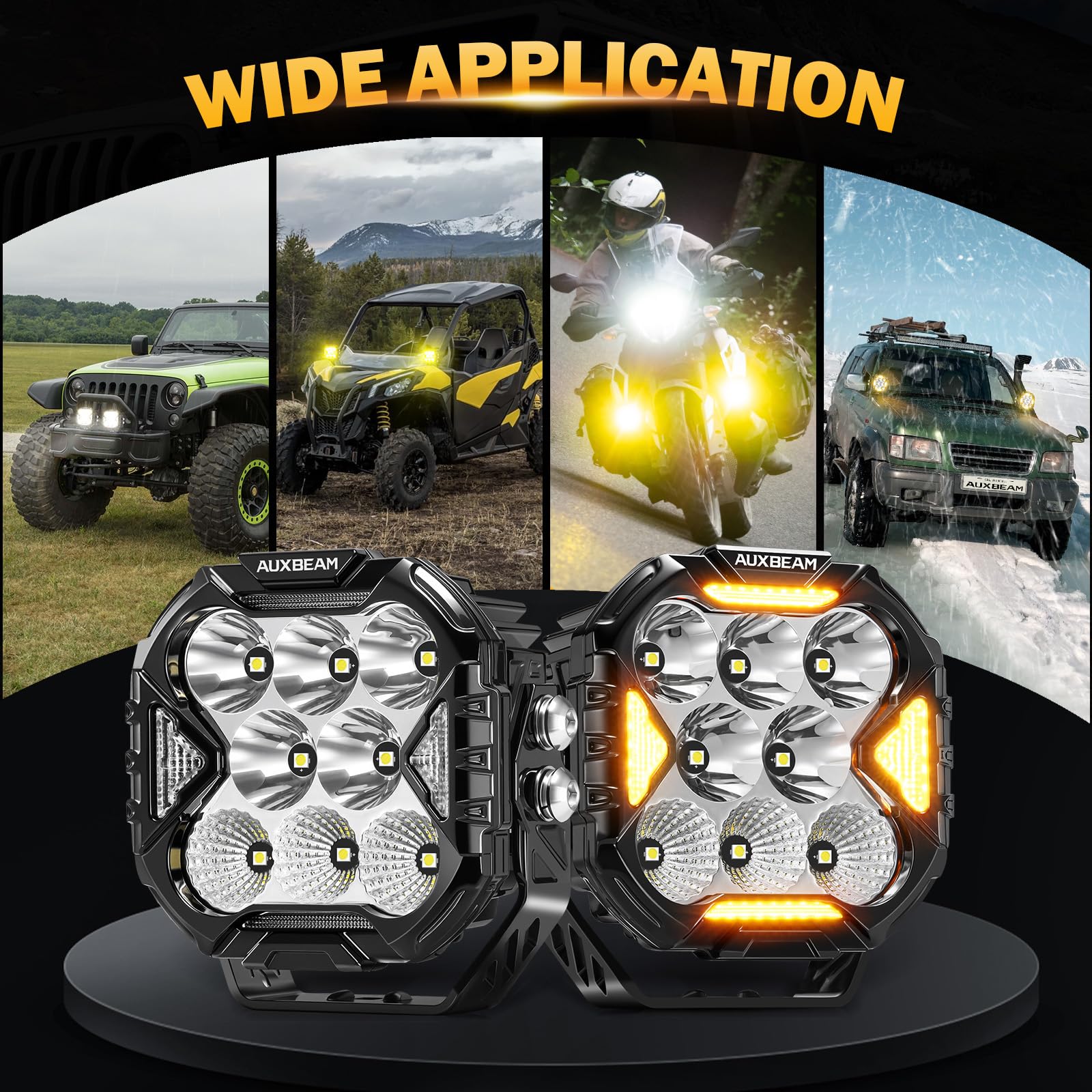 Auxbeam Cube-Z Series 4" Led Pods Lights with Amber Covers, 112W 12800LM Flood Spot Combo Offroad Driving Lights with DRL Turn Signal, Cube Ditch Light with DT Wiring Harness for Jeep ATV UTV, Pair