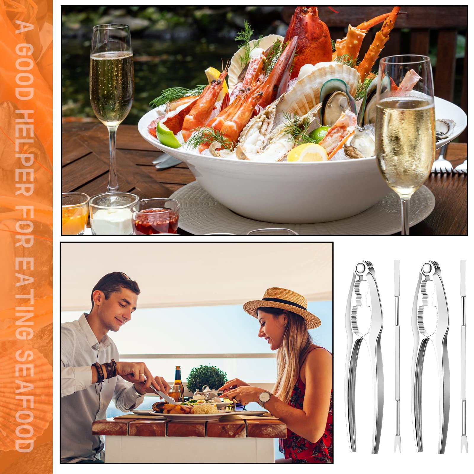 61 Pcs Seafood Tools Set Including Lobster Crackers, Stainless Steel Seafood Forks and Storage Bag, Nut Cracker Set Lobster Crackers Opener Shellfish for Kitchen Seafood Party Supplies