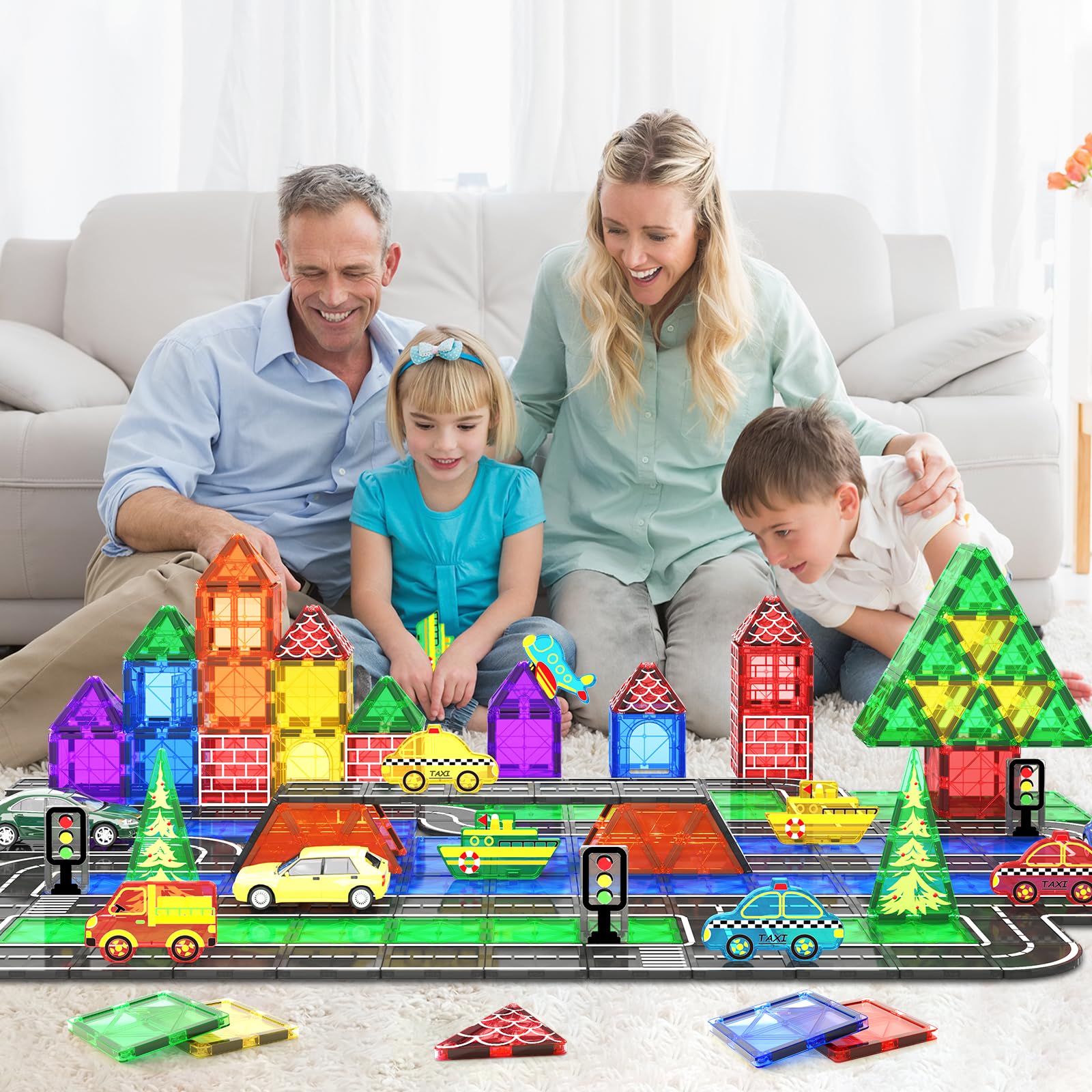 Magnetic Tiles City Road Set Kids Toys Sensory Games for 3 Year Old Boys and Girls, Magnetic Blocks for Kids Age 3-5 4-8 Classroom Must Haves Preschool Learning Outdoor Toys